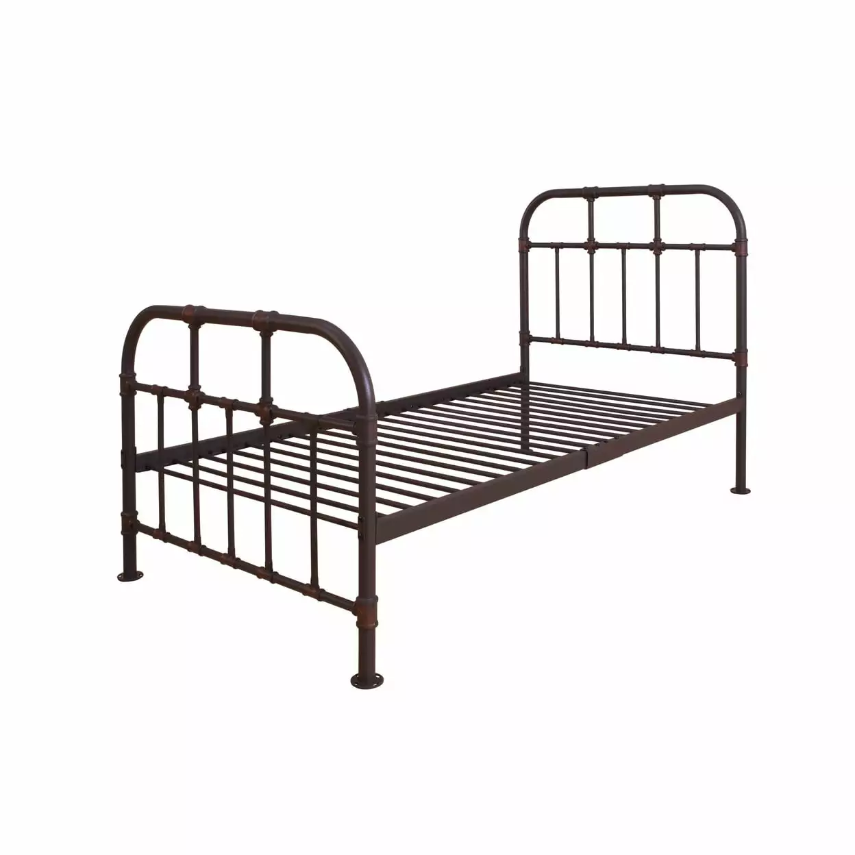 Industrial Style Metal Twin Size Bed with Pipe Inspired Frame Brown - Saltoro Sherpi