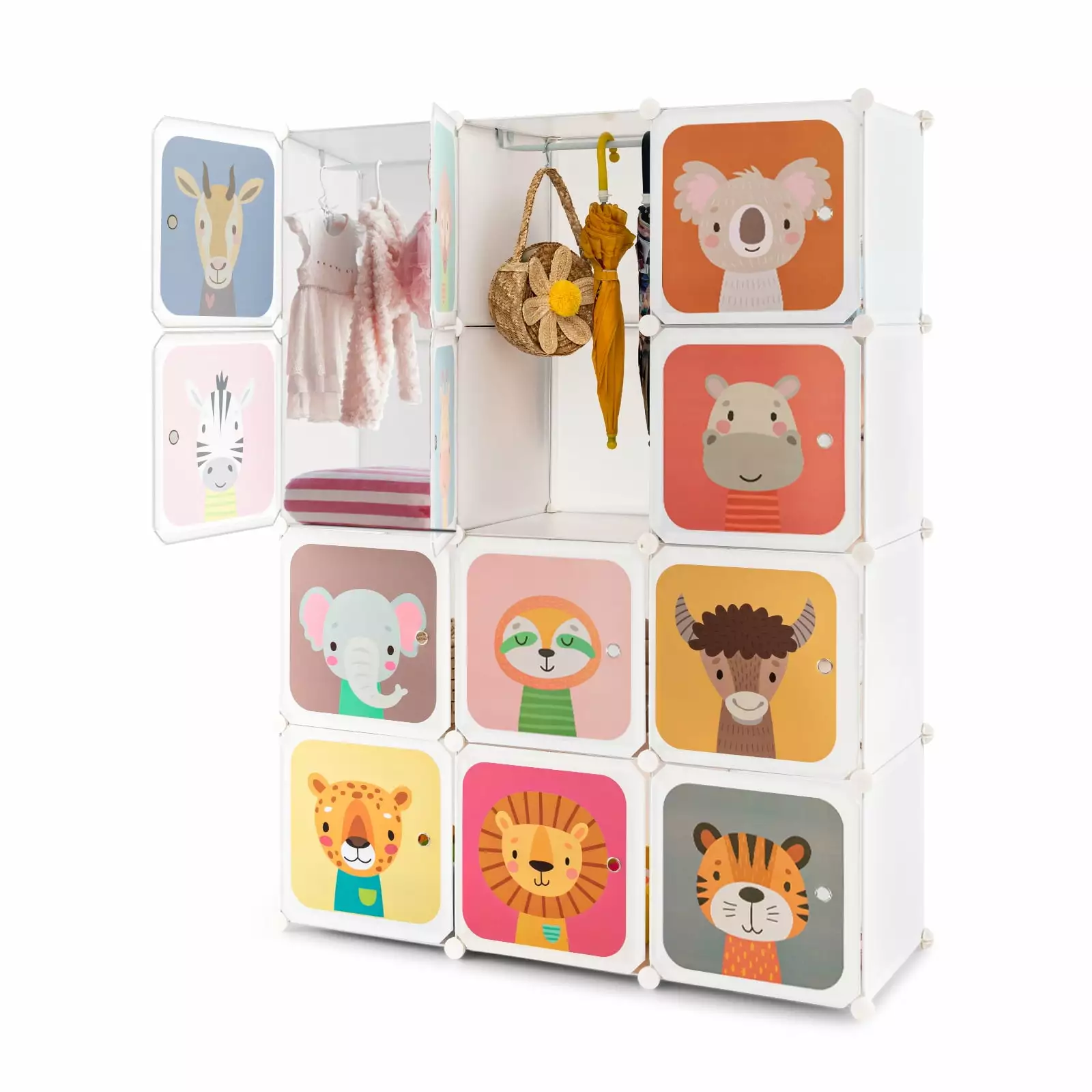 Infans 12-Cube Kids Wardrobe Baby Dresser Bedroom Armoire Clothes Hanging Closet w/Door