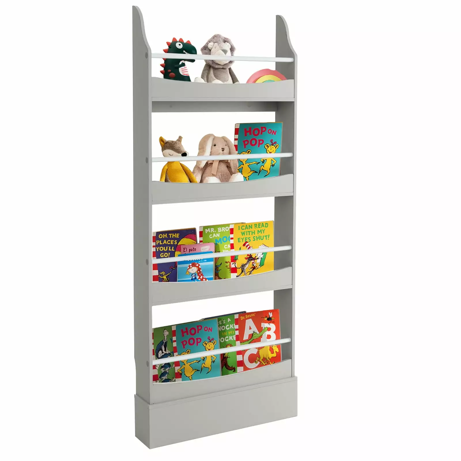 Infans 4-Tier Kids Bookshelf Toy Storage Bookcase Rack Wall w/ Anti-toppling Kits Grey