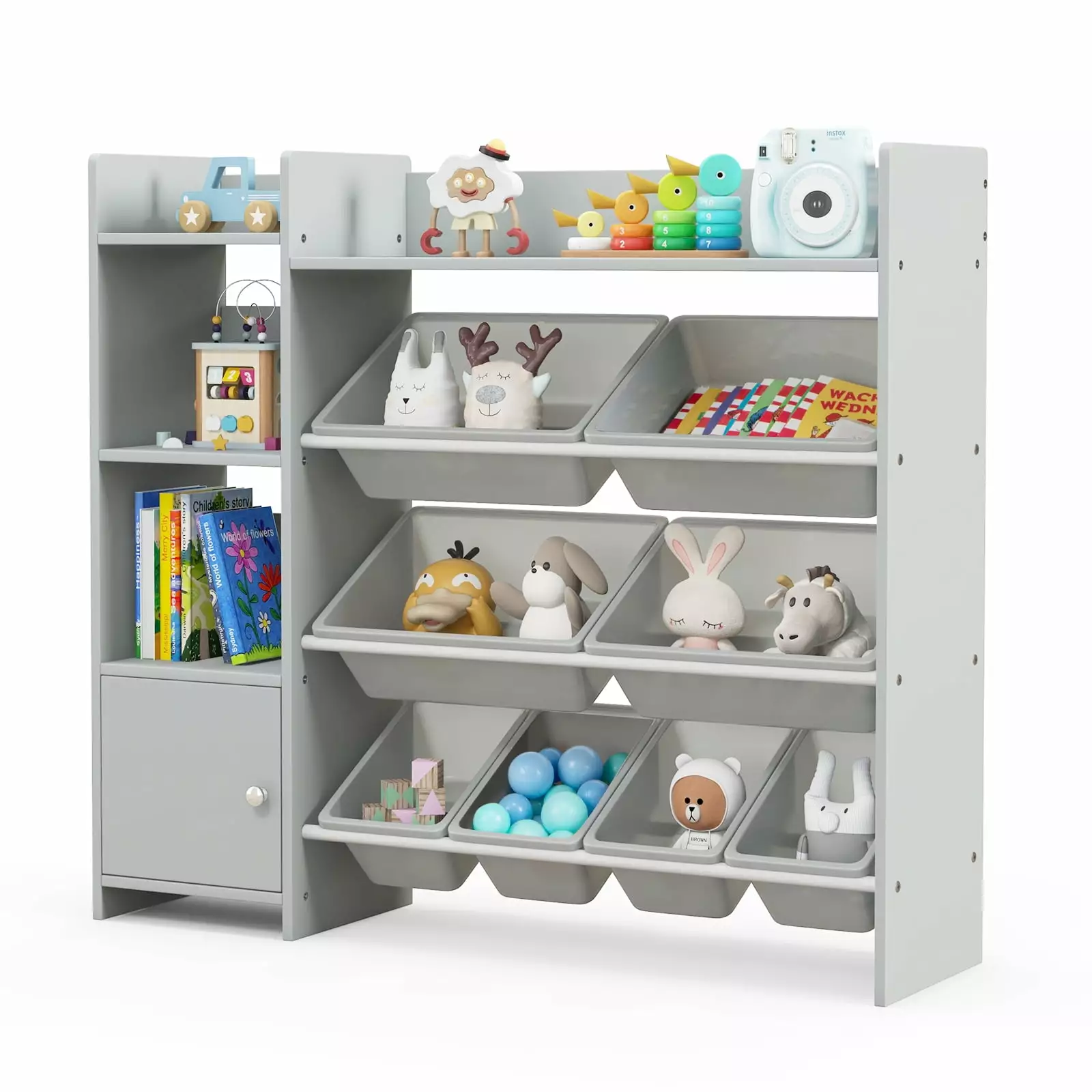 Infans 4-Tier Kids Toy Storage Organizer Bookshelf with 8 Toy Organizer Bins Door