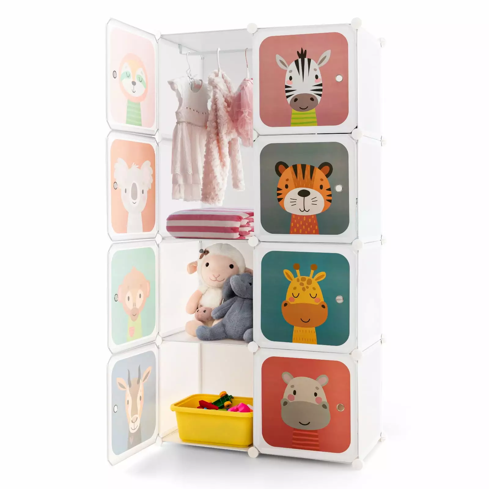 Infans 8-Cube Kids Wardrobe Baby Dresser Bedroom Armoire Clothes Hanging Closet w/Doors