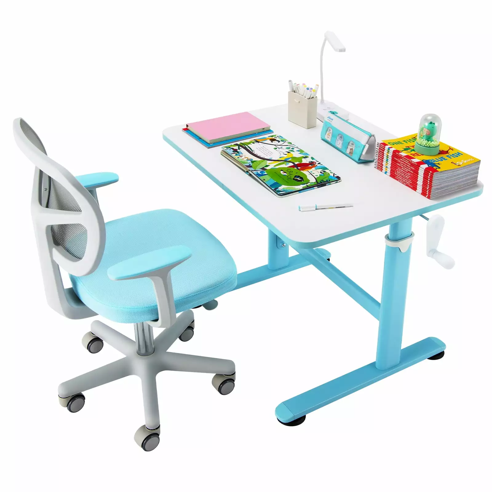 Infans Height Adjustable Kids Desk & Chair Set Study Desk Chair w/Sit-brake Caster Blue