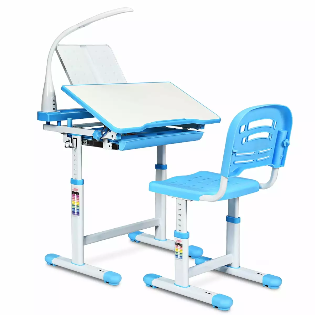 Infans Height Adjustable Kids Desk Chair Set Study Drawing w/Lamp & Bookstand Blue