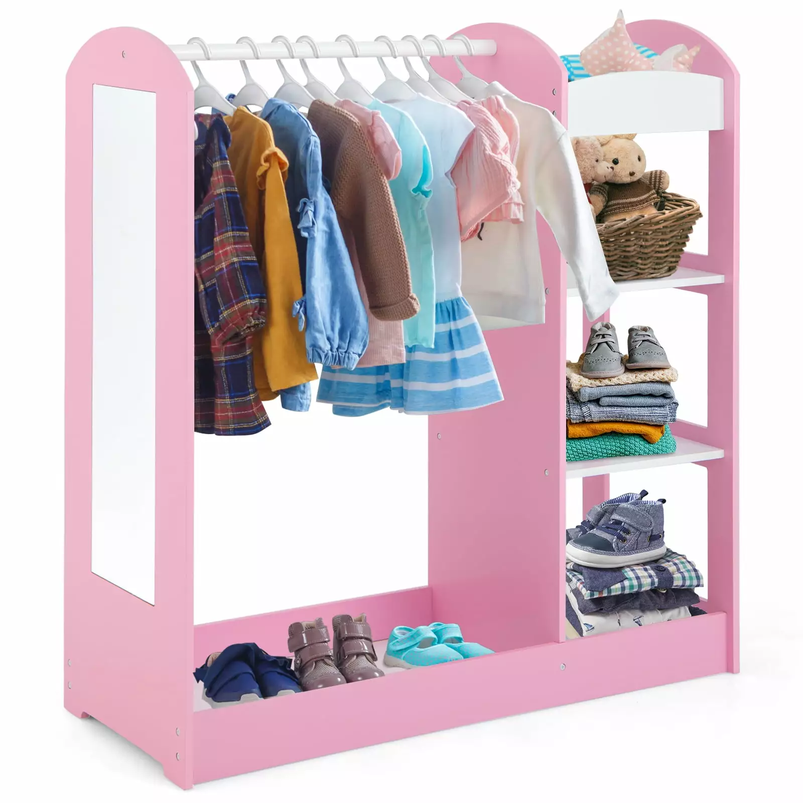 Infans Kids Dress up Storage Hanging Armoire Dresser Costume Closet w/ Mirror Shelves