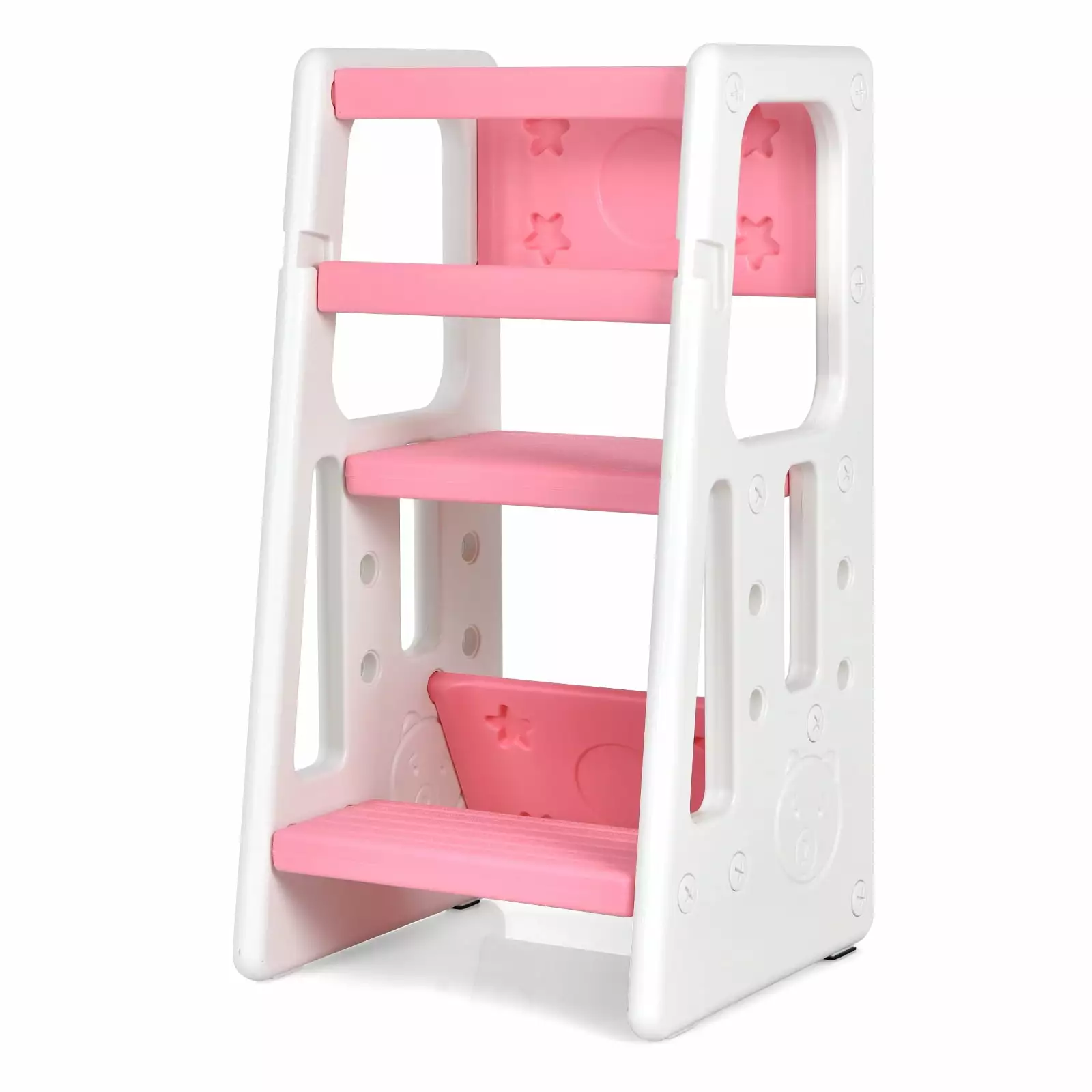 Infans Kids Kitchen Step Stool with Double Safety Rails Toddler Learning Stool Pink