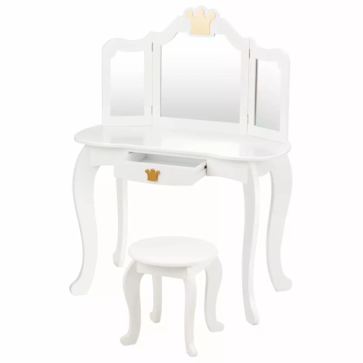 Infans Kids Makeup Dressing Table Chair Set Princess Vanity & Tri-folding Mirror White