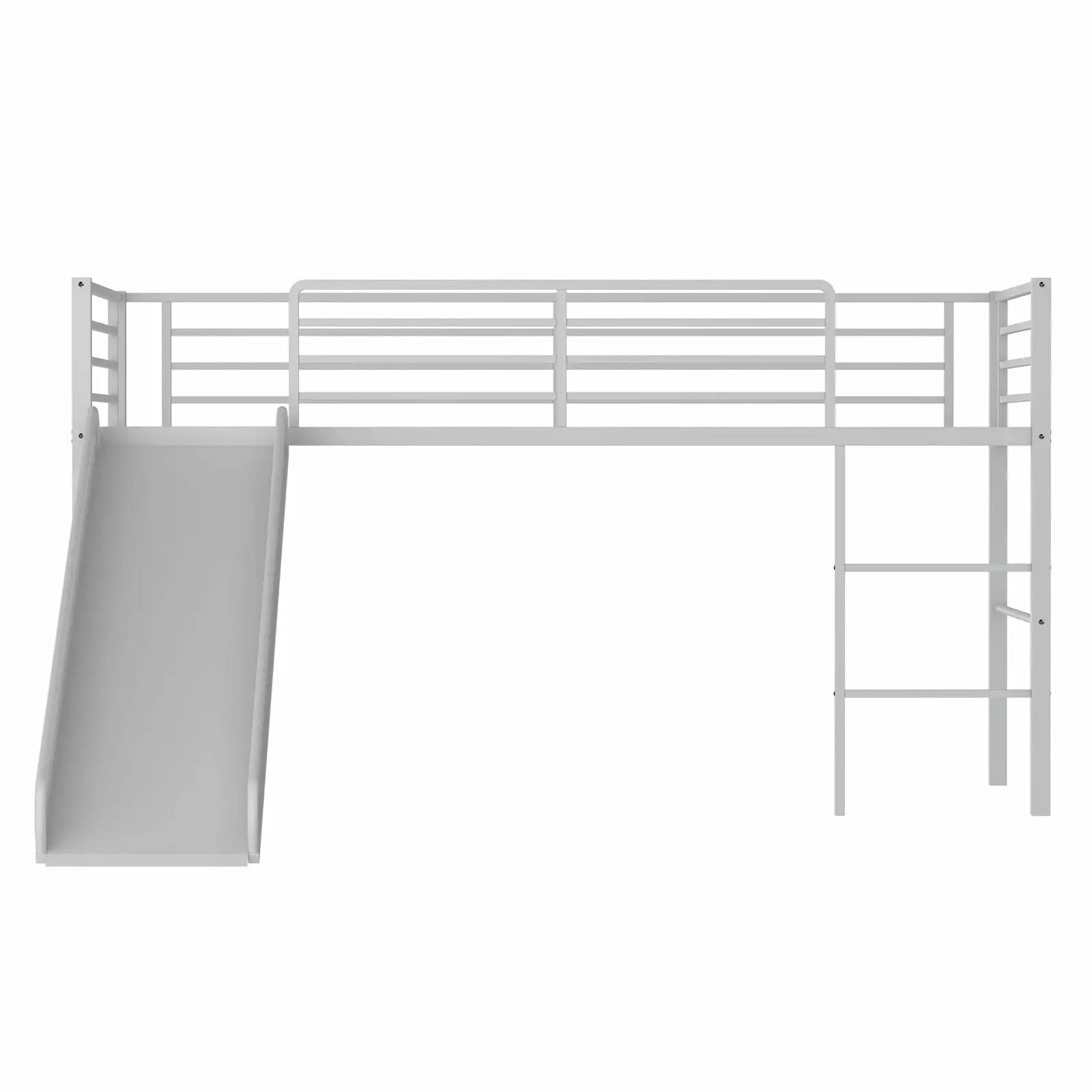 Infans Twin Metal Loft Bed with Slide Guardrails Built-in Ladder Low Bed Frame Silver