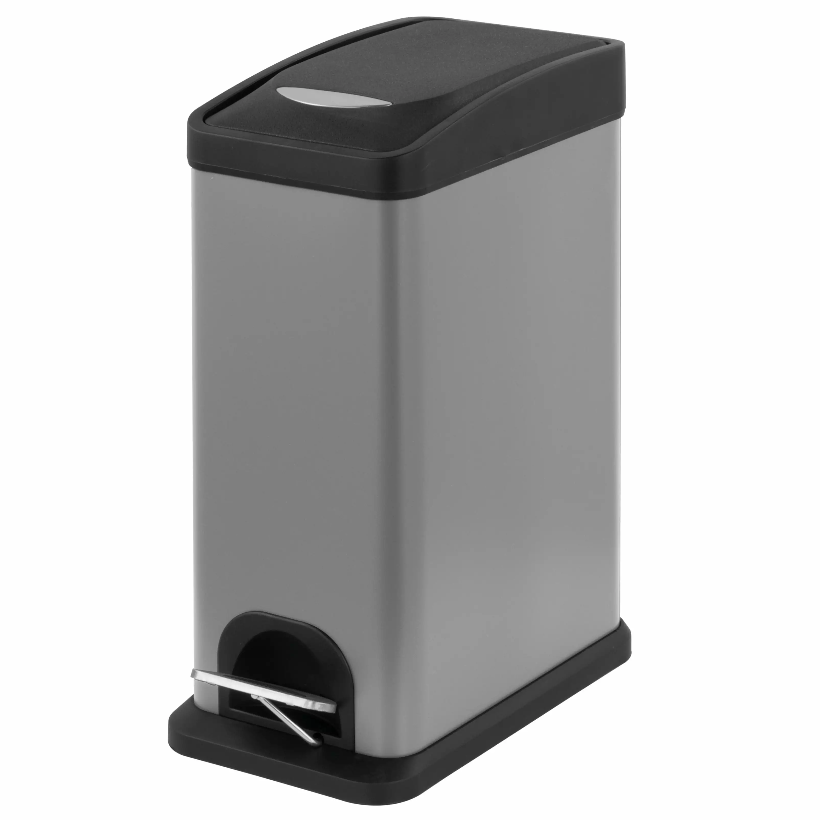 Innovaze 2 gal./8 Liter Slim Carbon Steel Step-on Trash Can for Bathroom and Office; Gray