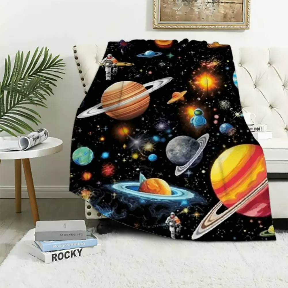 JEUXUS Outer Space Blanket Kids Blanket for Boys Gifts Constellation Solar System Blanket Ultra Soft Galaxy Rocket Planet Blanket for Kids Birthday for Bed Couch Sofa Living Room Decor