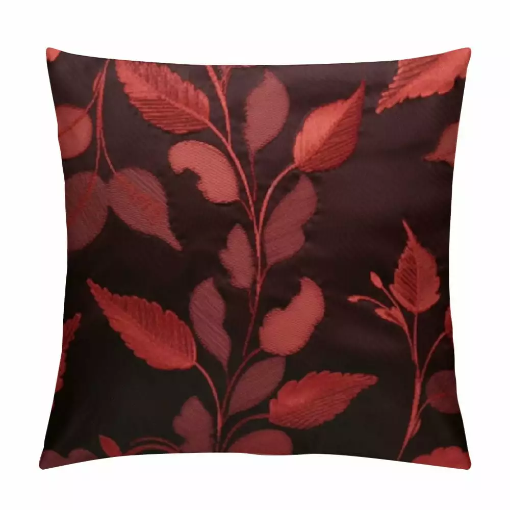 JEUXUS Pack of Throw Pillow Covers Cases for Couch Sofa Home Decor Shining & Dull Contrast Vibrant Growing Leaves Burgundy