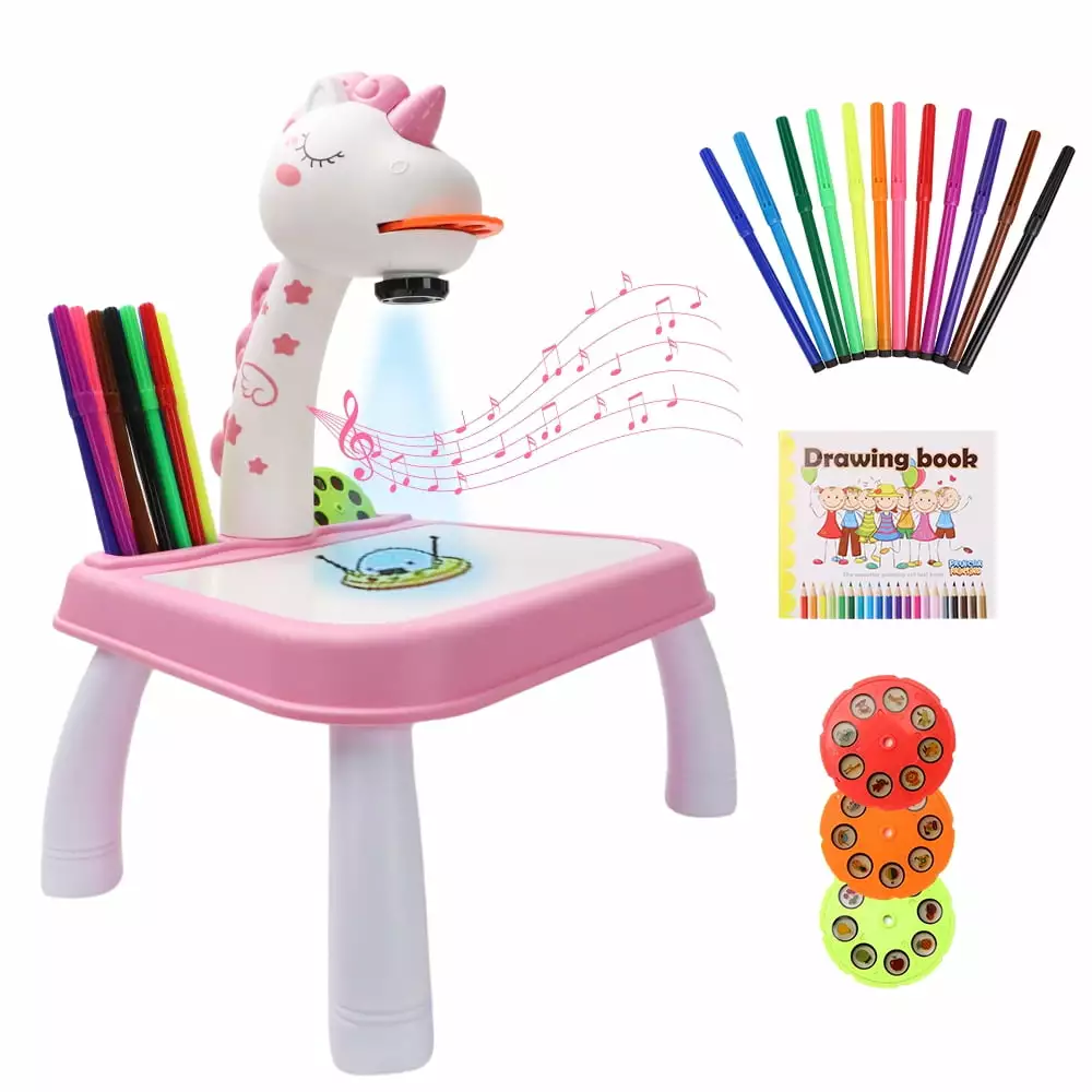 JIFON Drawing Projector Table for Kids. Trace and Draw. Drawing Board Unicorn with Light & Music. Child Smart Projector Sketcher Erasable Doodle Board Educational Toys for 3+ Girls Boys Toddlers