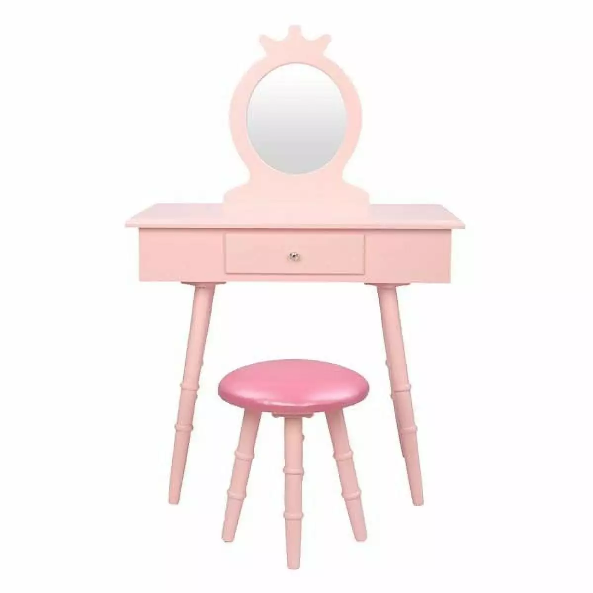 JINS&VICO Dressing Table And Stool Children's Single Mirror Single Drawer Round Foot Dresser Pink