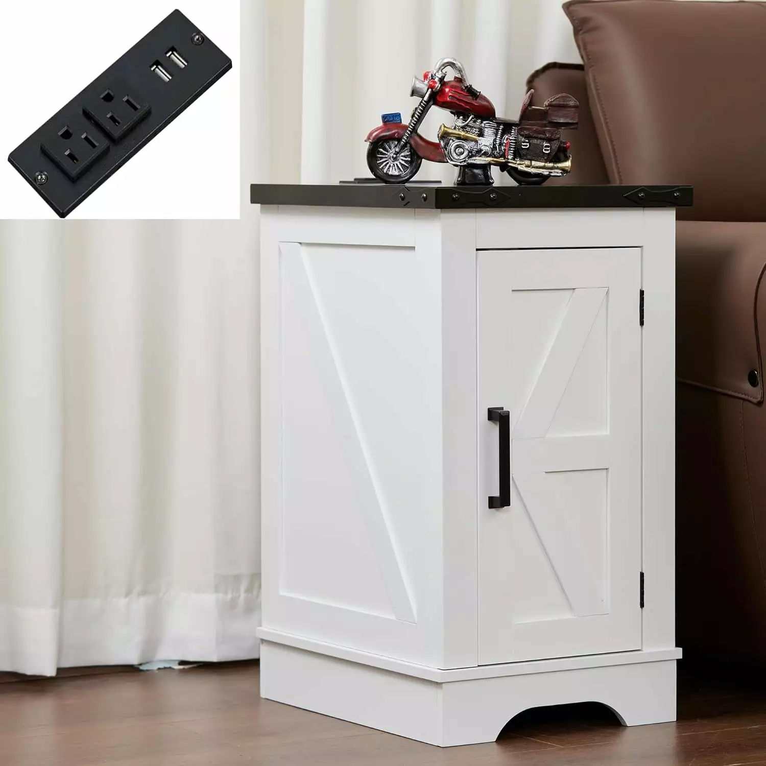 JINSEED Nightstand with Charging Station.Classic End Table with 2 Drawers.Wood Sofa Side Table.White