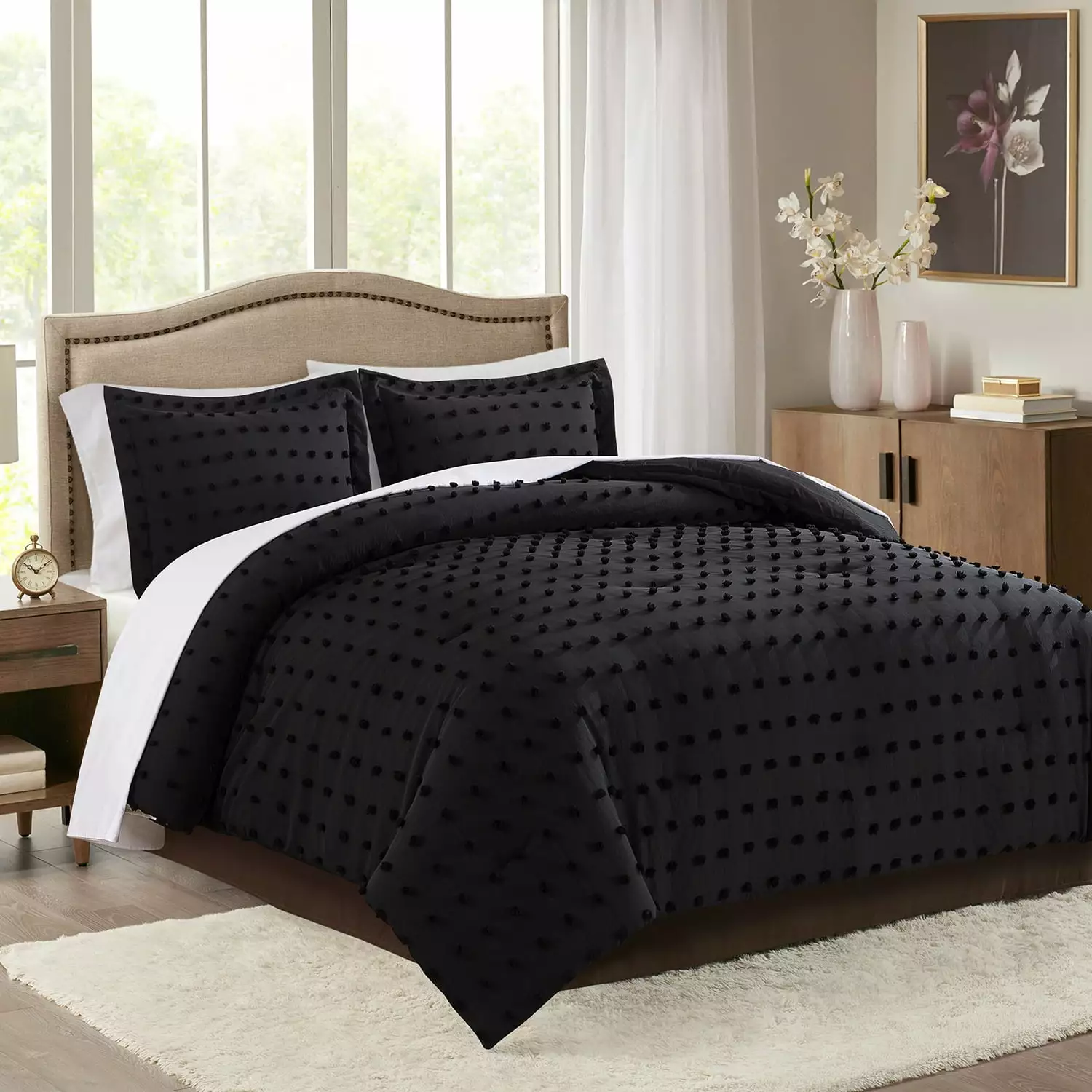 JML 3 Piece Tufted Comforter Set Queen With 2 Pillow Shams. Dot Pattern Comforter Set