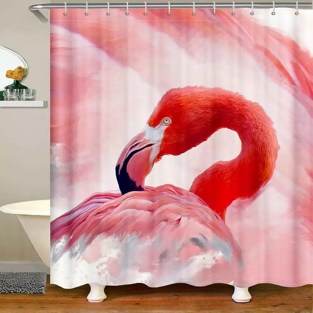 JOOCAR Flamingo Vivid Bathroom Shower Curtain Pink Red Bird Shower Curtain Liner Bird Animal Theme Shower Curtain Waterproof Washable Shower Curtain with Hooks 72 Wx72 L