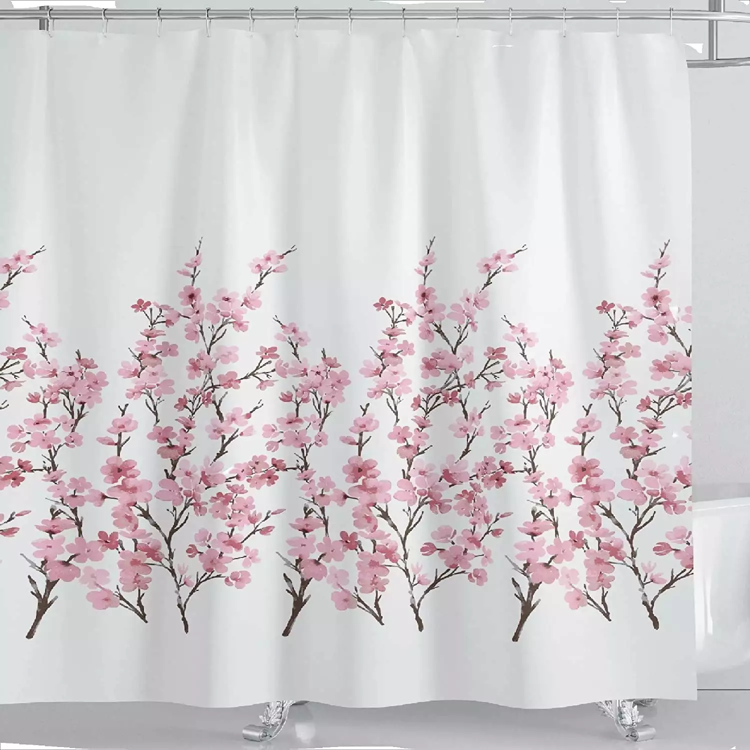 JUPA Place Premium Polyester Fabric Modern Floral Shower Curtains -Boho Chic Blooming Pink Flower Bathroom Shower Curtain - Lightweight Shower Curtain with 12 Hooks - (72 x 72 inches)