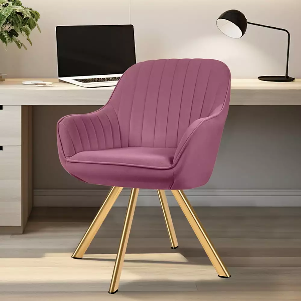 JUSTLET Swivel Accent Chair. Upholstered Side Chair with Gold Legs. 360 Degree Swivel Desk Armchair for Living Room Bedroom. Pink