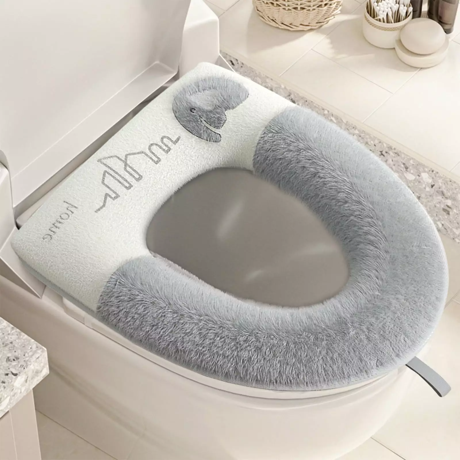 Jacenvly Christmas Decorations Indoor Home Decor Clearance 1Pieces Thicker Bathroom Soft Toilet Seat Cover Pad with Handle Toilet Lid Cover Cushion Thicker Stretchable Washable Oval Toilet Seats