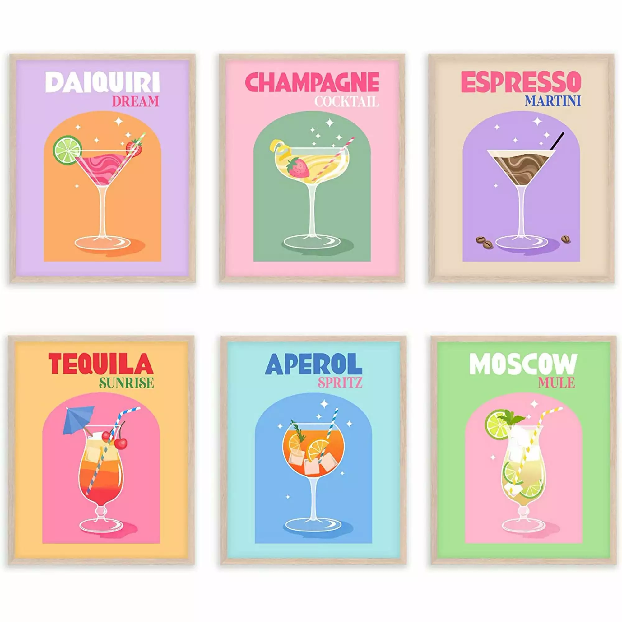 Jack Meets Kate Aesthetic Funky Cocktail Preppy Room Decor Wall Art Print for Teen Girls. (Pack of 6) 8x10