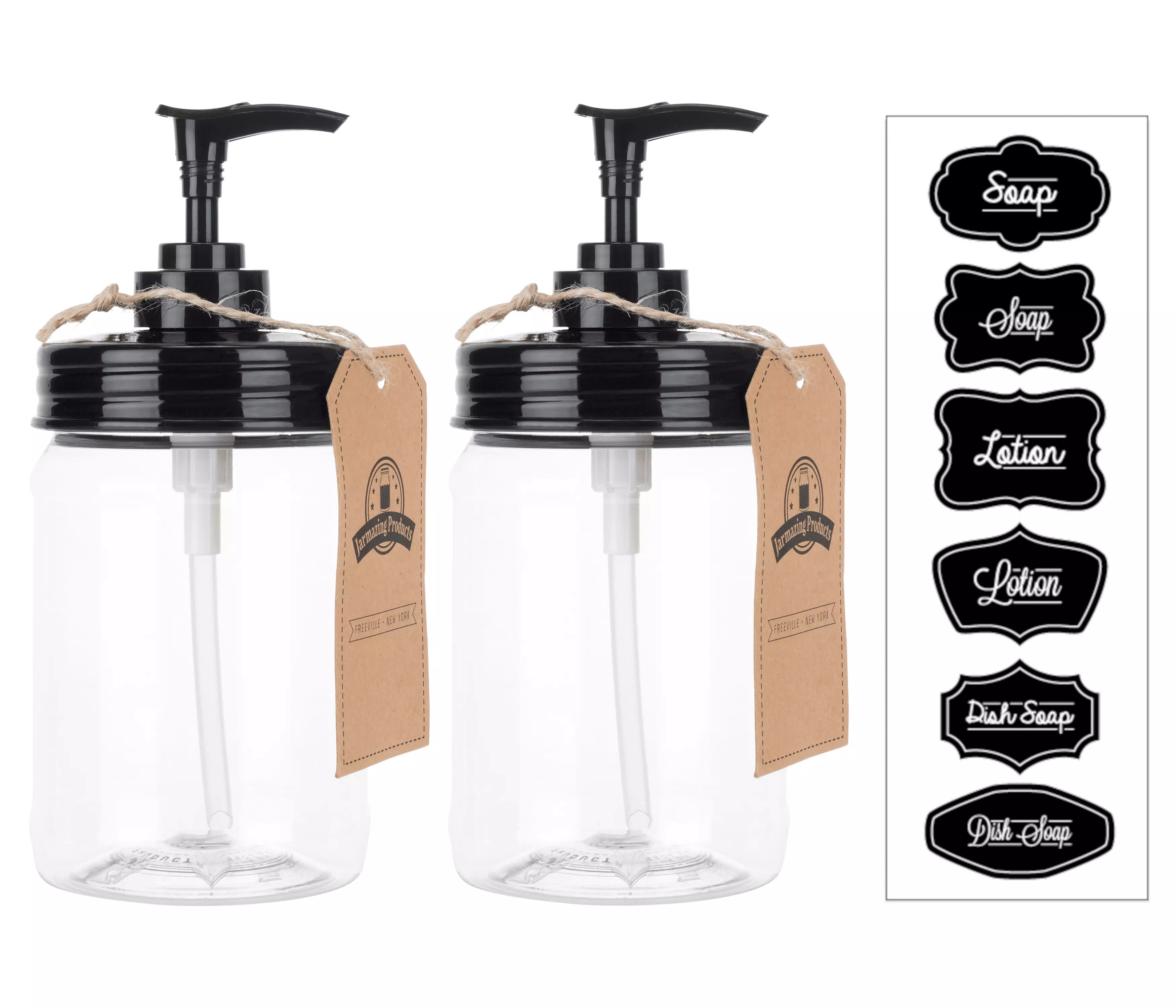 Jarmazing Products Black Mason Jar Soap Dispenser - Rust proof plastic with Plastic Pint Jar - Two Pack!