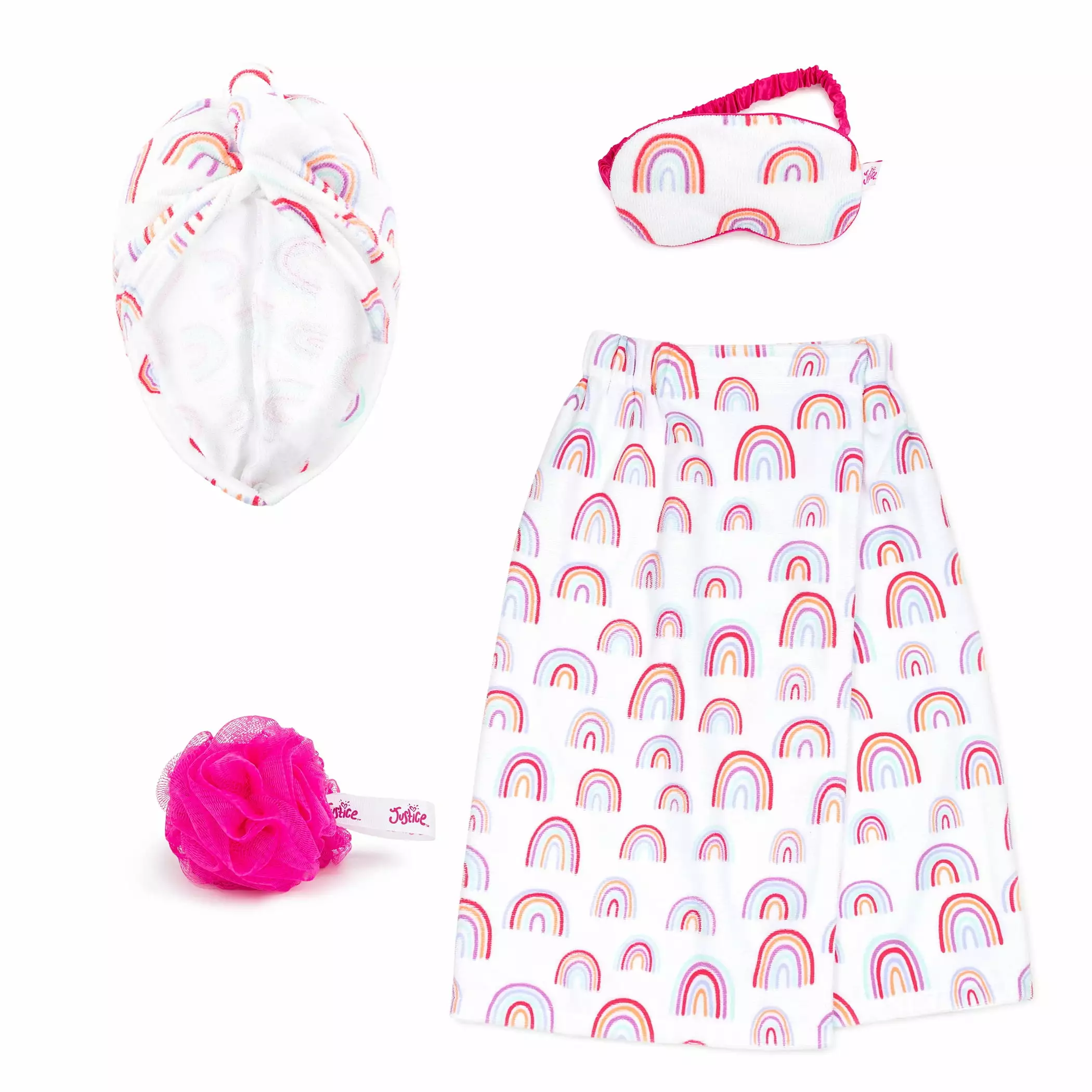 Justice Dreamer 4-Piece Spa Set with Bath Towel Wrap. Eye Mask and Loofah. Pink