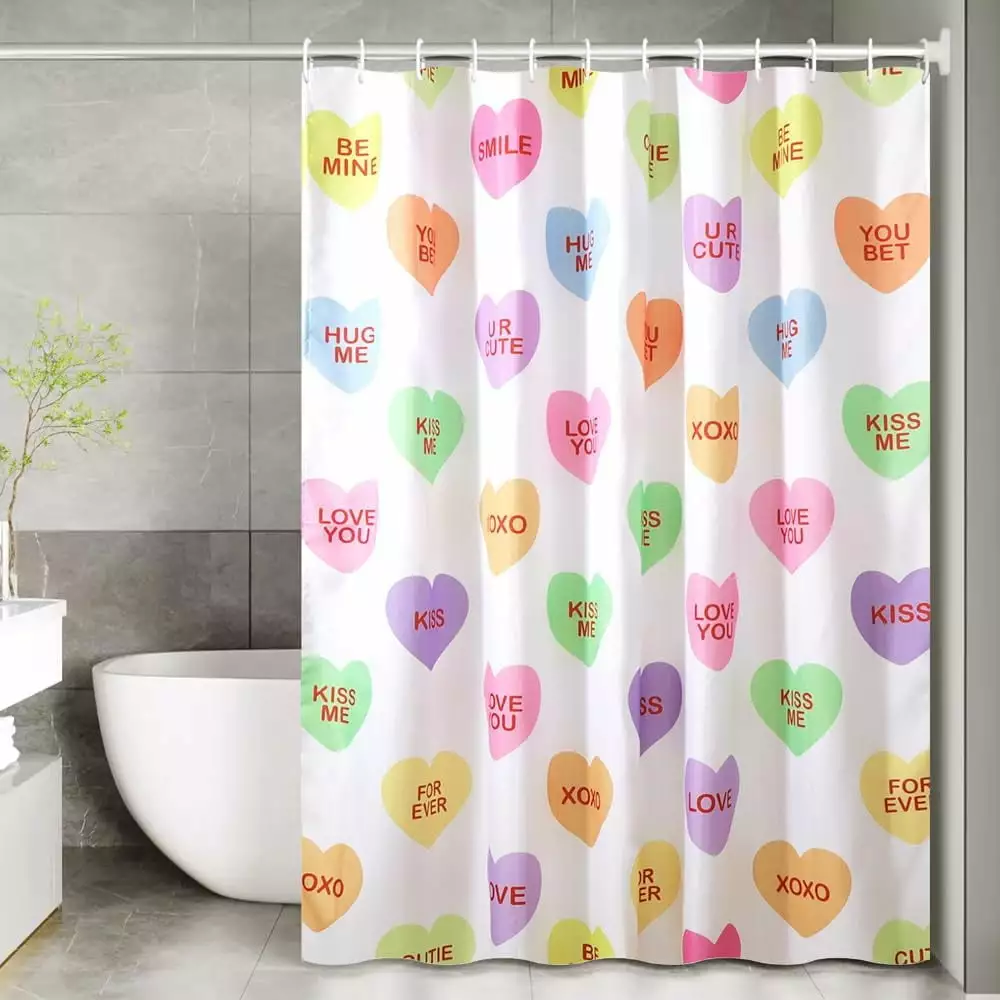 Jbralid Valentines Shower Curtain. Valentines Day Decor Candy Heart Shower Curtain. Waterproof Fabric Cathroom Curtains for Valentines Decorations 72 x 72 inches