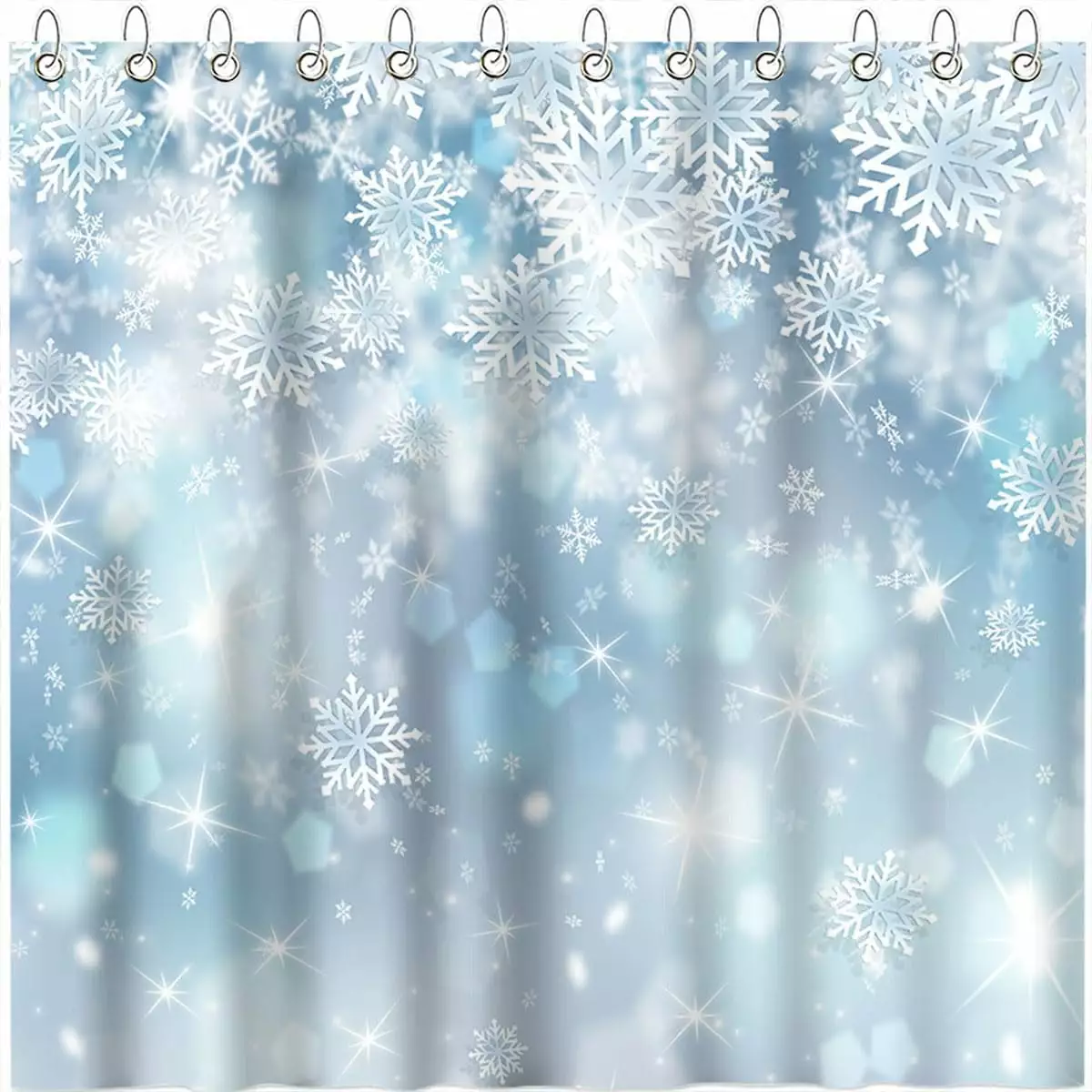 Jbralid Winter Snowflake Shower Curtain Bokeh Sequin Sparkle Snowflake Crystal Clear and Glittering Snowflakes Shower Curtain Bathroom Bathtub Curtain 72x72 Inch with 12 Hooks