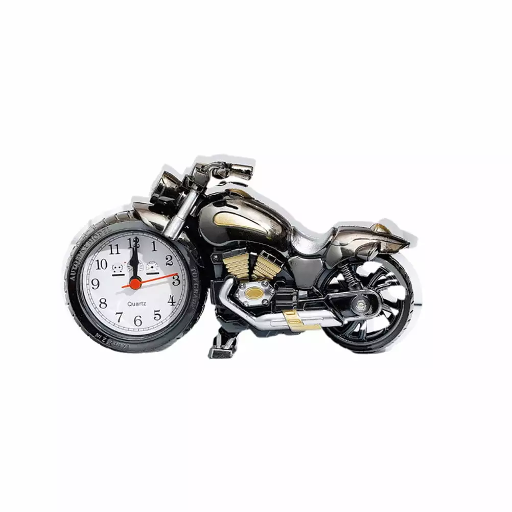 Jibingyi Motorbike Alarm Clock Creative Desktop Ornaments for Bedroom Livingroom (Golden Without Battery)