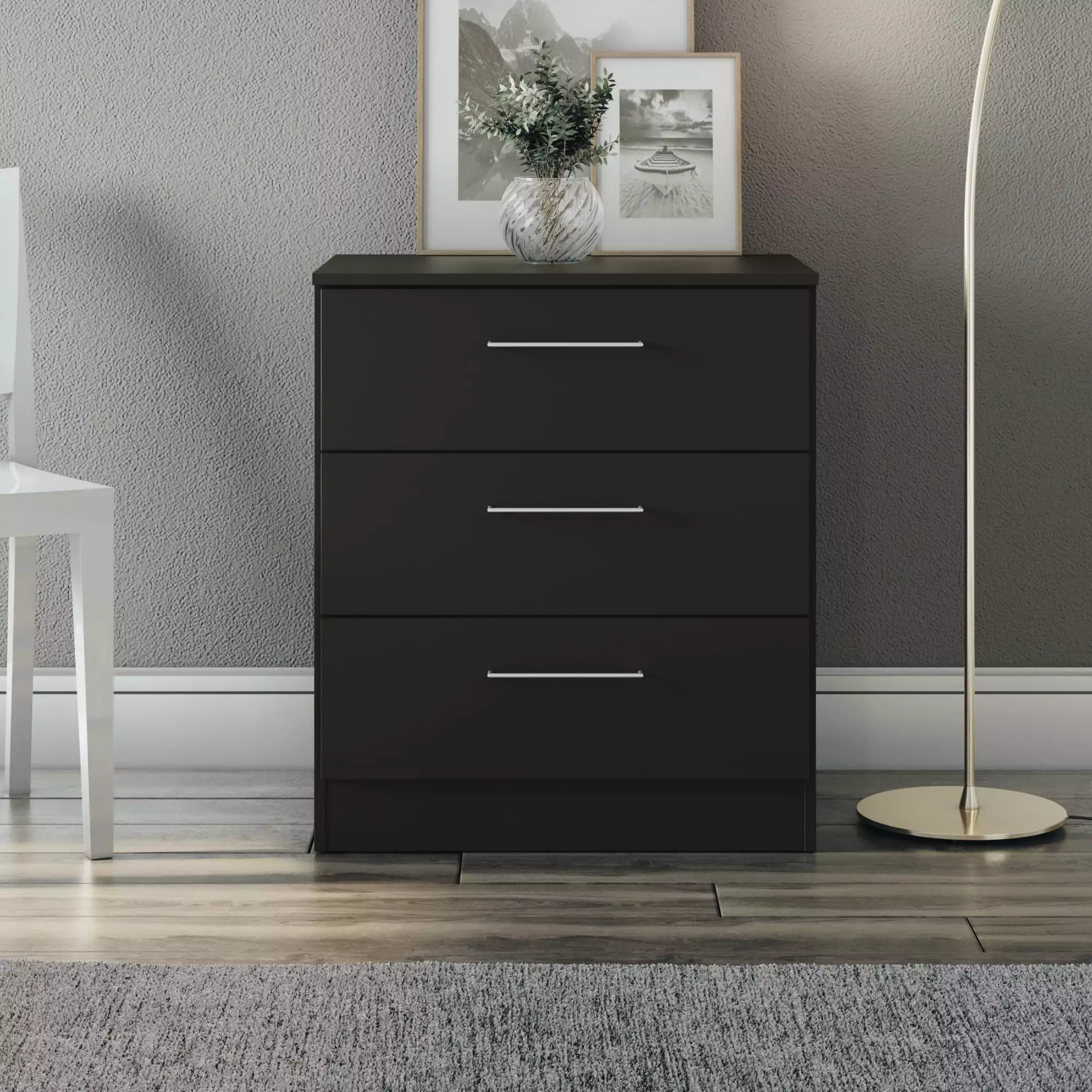 Jolyne 3 Drawer Vertical Dresser ?C Black Finish ?C For Bedroom