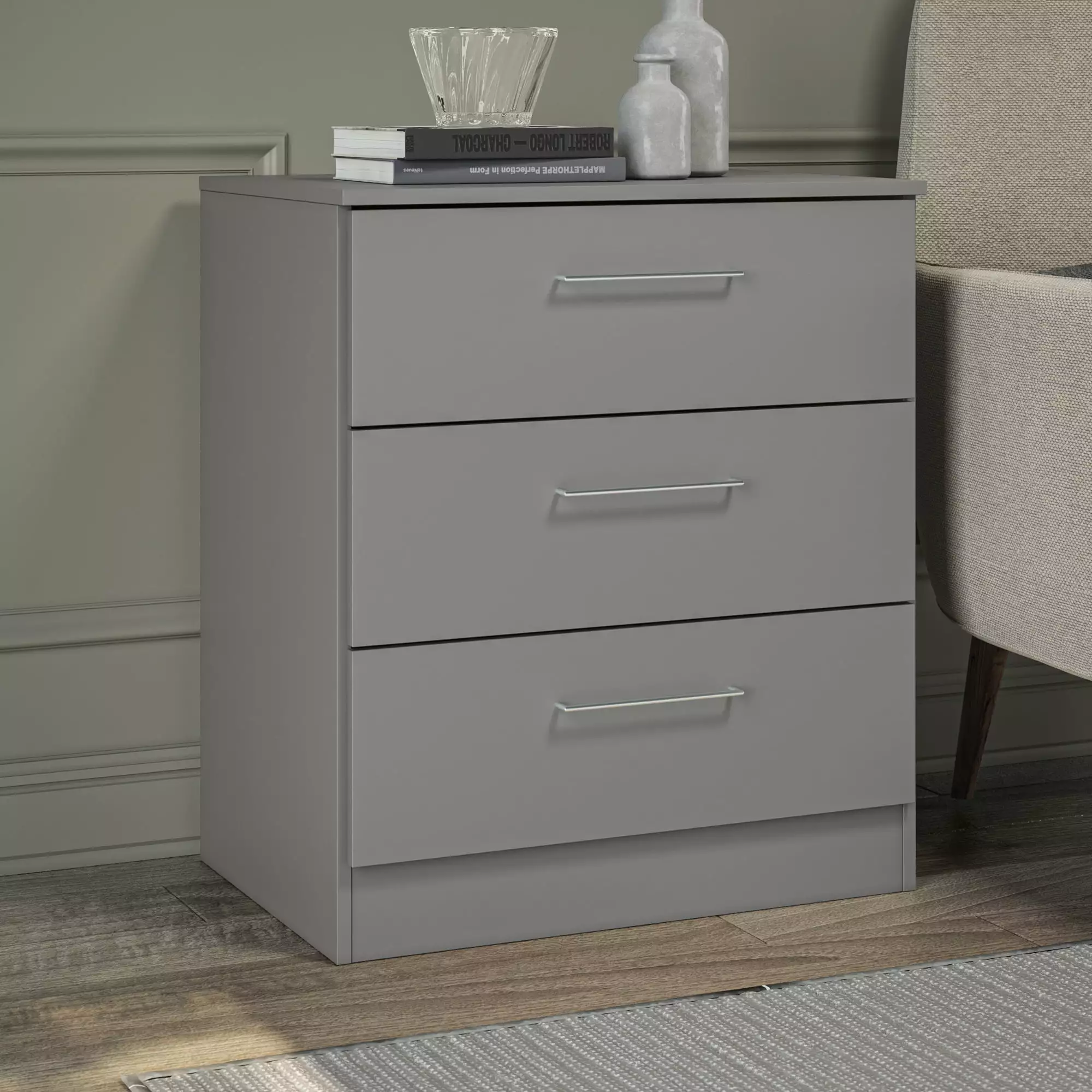 Jolyne 3 Drawer Vertical Dresser ?C Grey Finish ?C for Bedroom - 29.5 in H x 25.5 in W x 17.7 in D