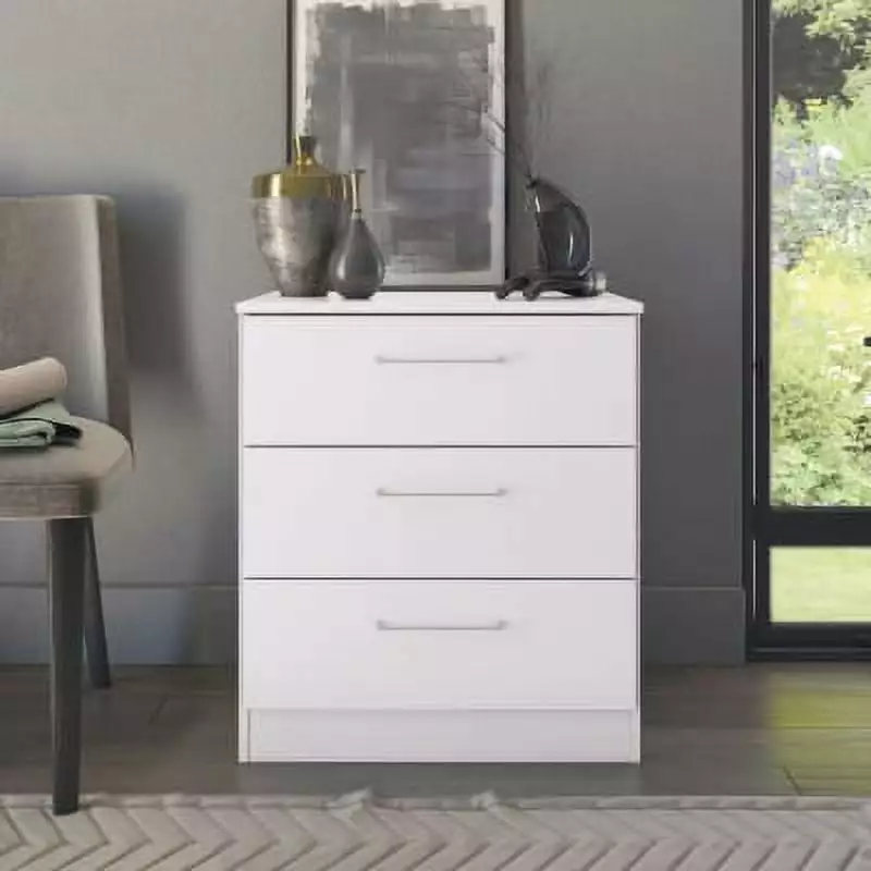 Jolyne 3-Drawer Vertical Dresser ?C White Finish . for Bedroom. Bedside Storage. Side Table ?C 29.5 in H x 25.5 in W x 17.7 in D