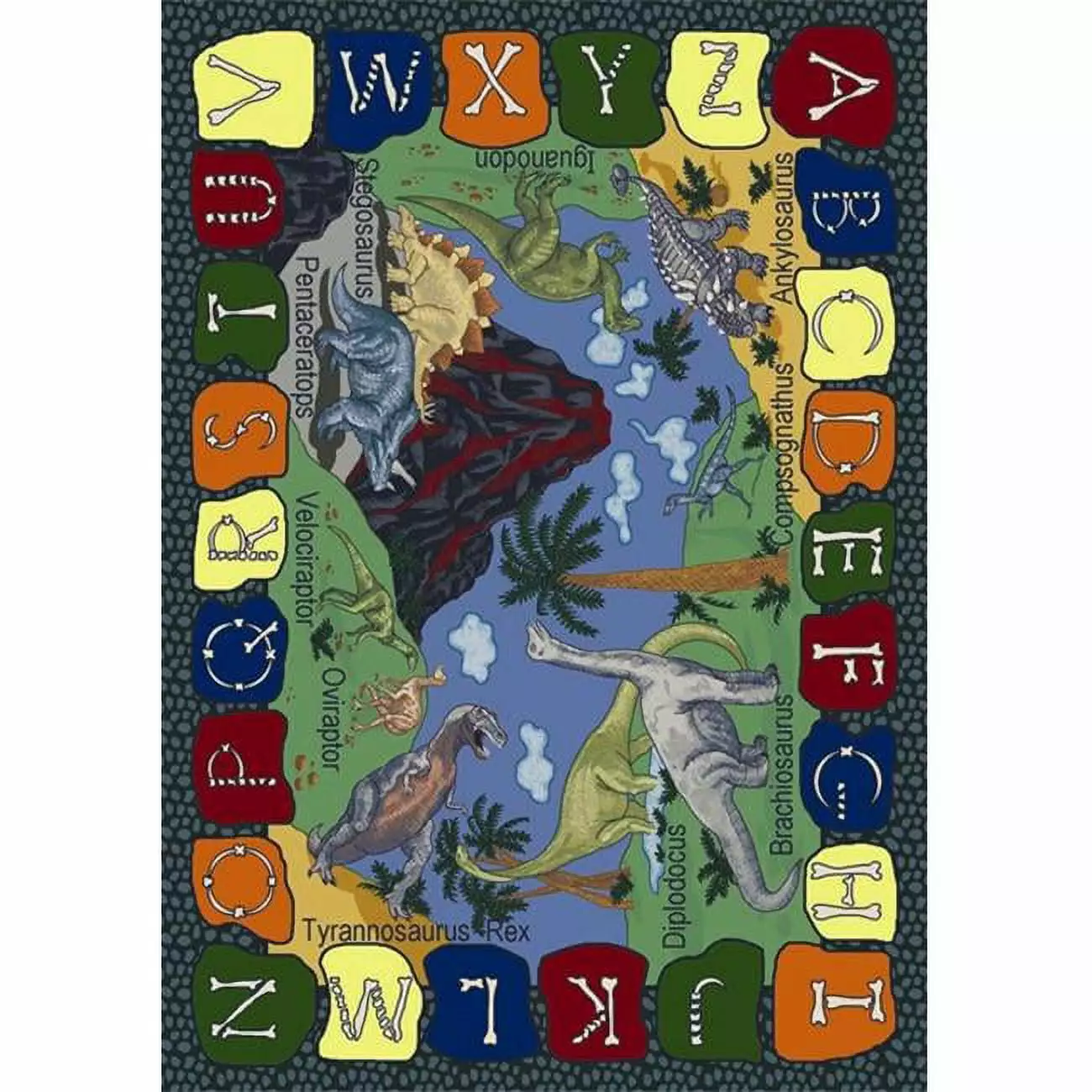 Joy Carpets 1459D We Dig Dinosaurs 7 ft.8 in. x 10 ft.9 in. WearOn Nylon Machine Tufted- Cut Pile Educational Rug