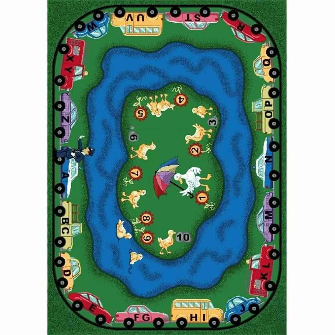 Joy Carpets 1475C Puddleducks 5 ft.4 in. x 7 ft.8 in. WearOn Nylon Machine Tufted- Cut Pile Educational Rug