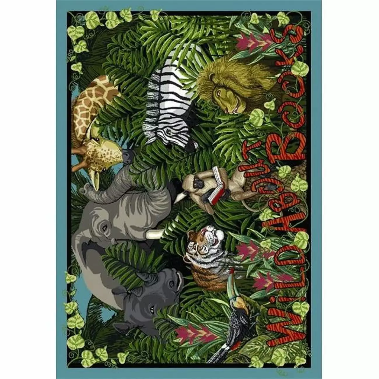 Joy Carpets 1494D Wild About Books 7 ft.8 in. x 10 ft.9 in. WearOn Nylon Machine Tufted- Cut Pile Educational Rug