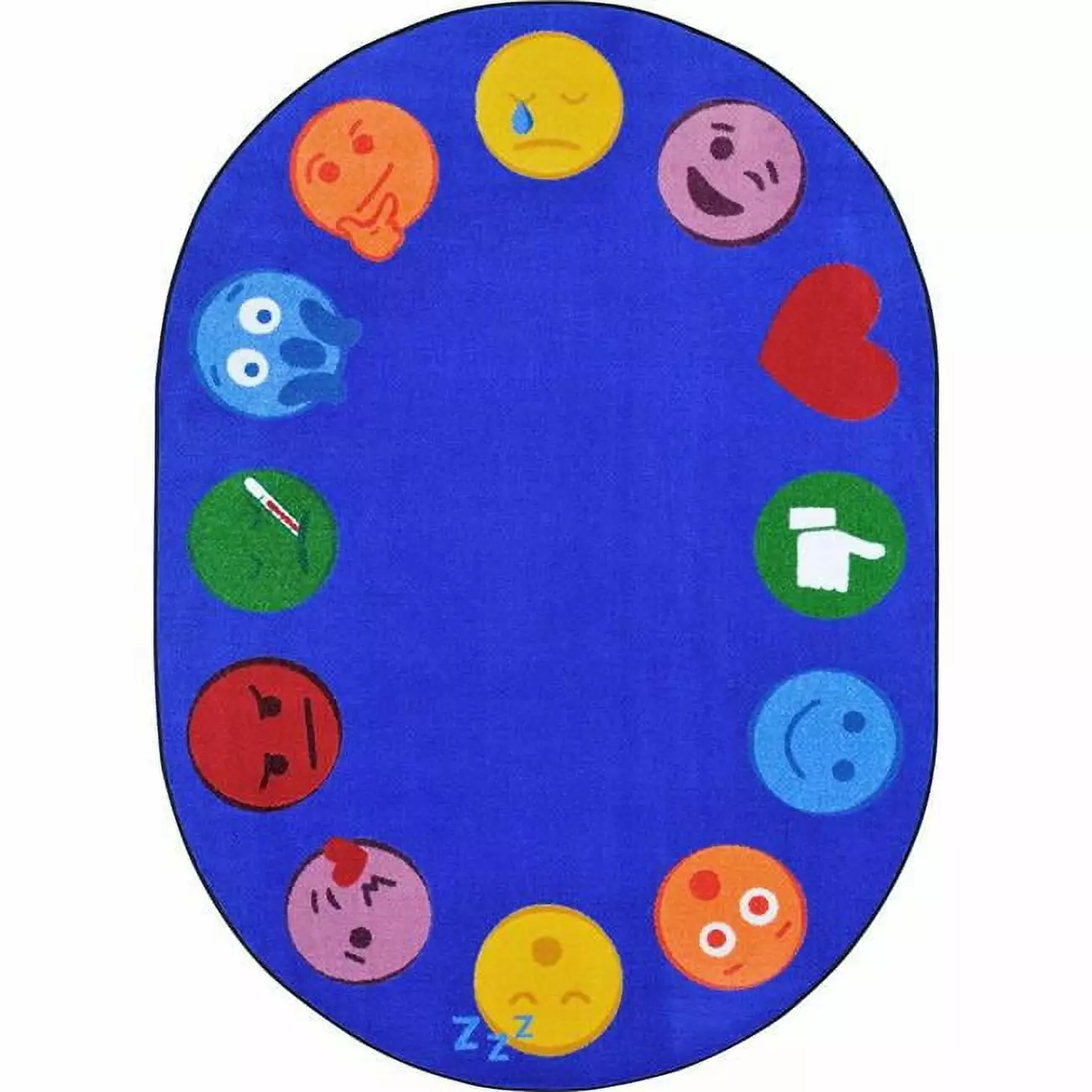 Joy Carpets 1940DD 7 ft. 8 in. x 10 ft. 9 in. Emoji Edge Kid Essentials Oval Rug Multicolor