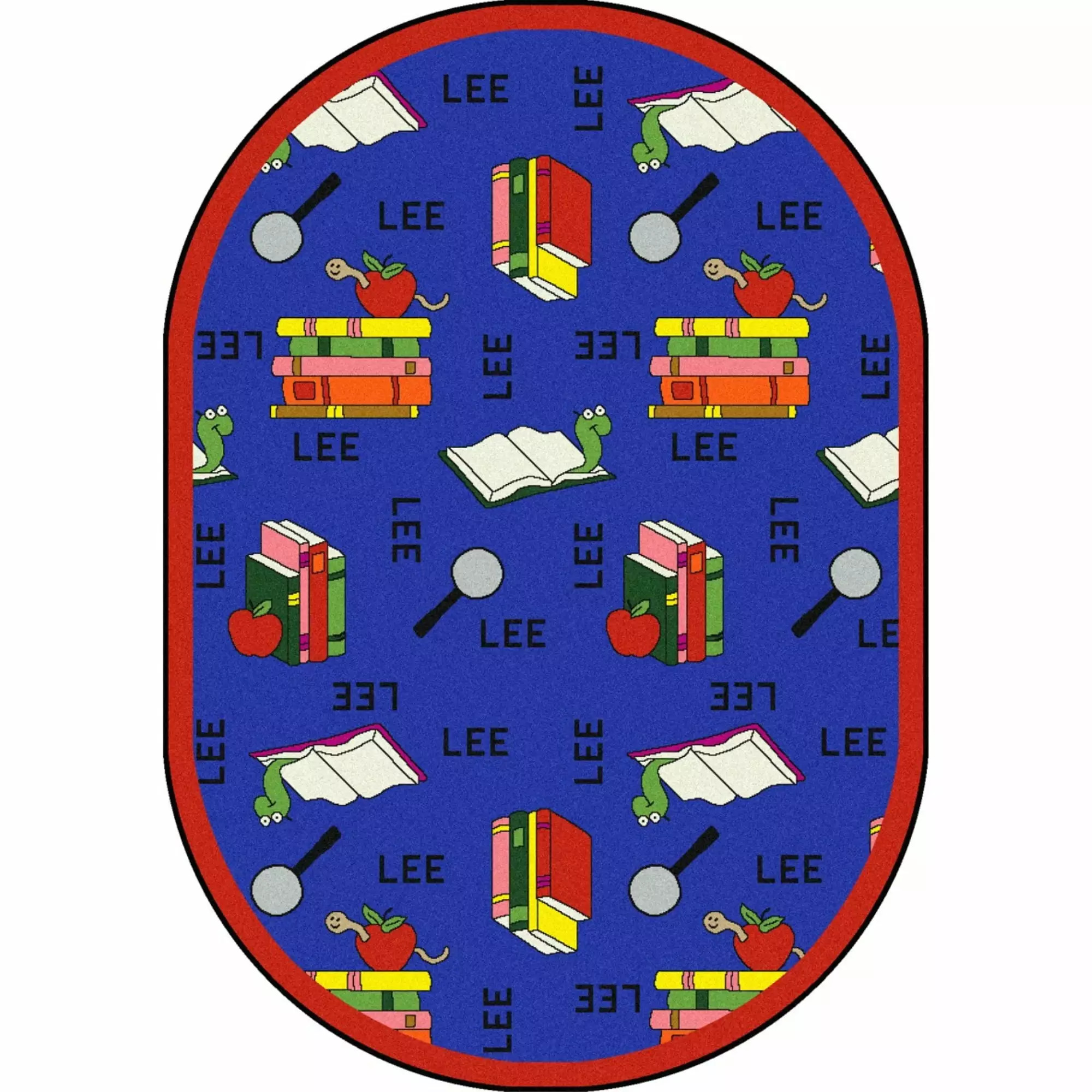 Joy Carpets Just for Kids Bookworm Spanish Blue Kids Oval Rug