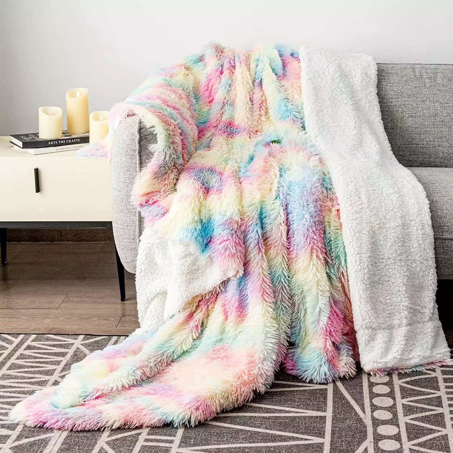 Junovo Premium Shaggy Cute Blanket for Girls Kids. 50*60 Soft Blanket. Rainbow