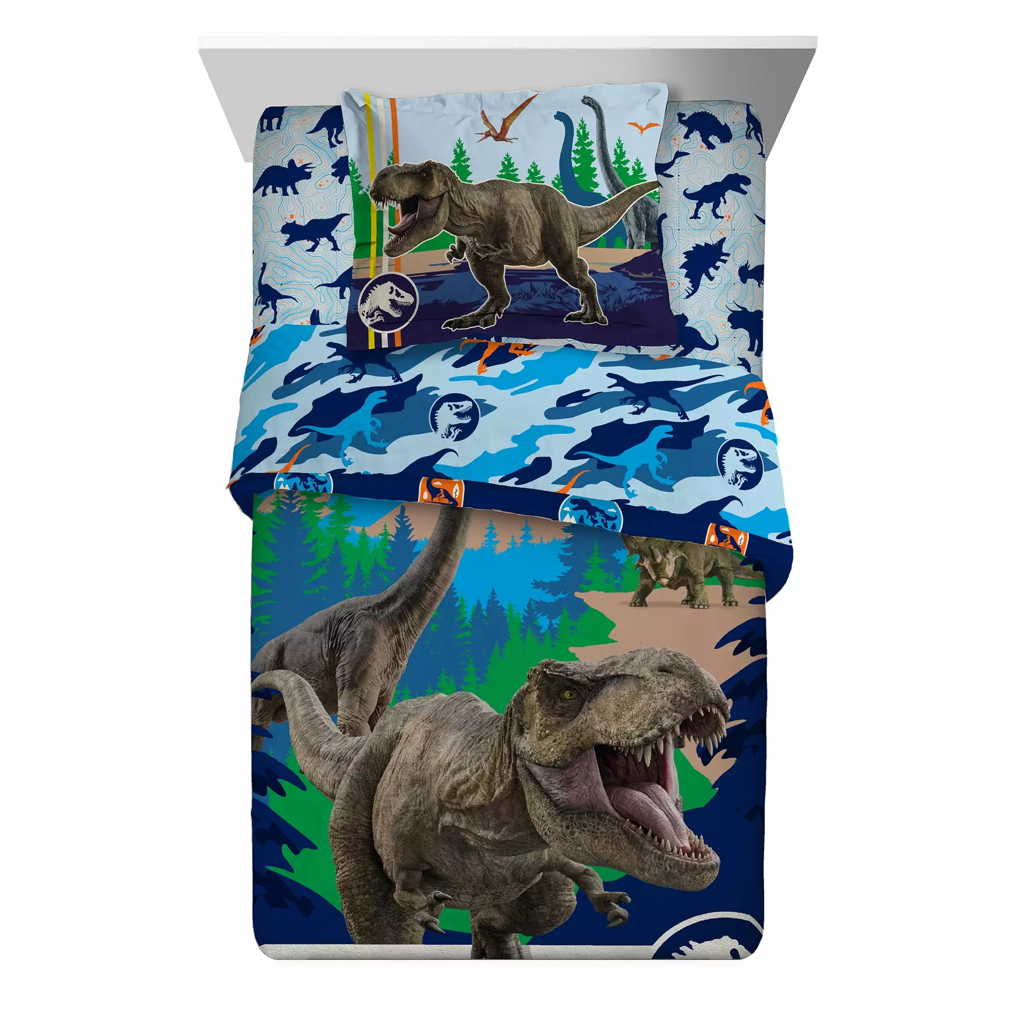 Jurassic World Kids Full Bed in a Bag. Comforter and Sheets. Blue. Universal