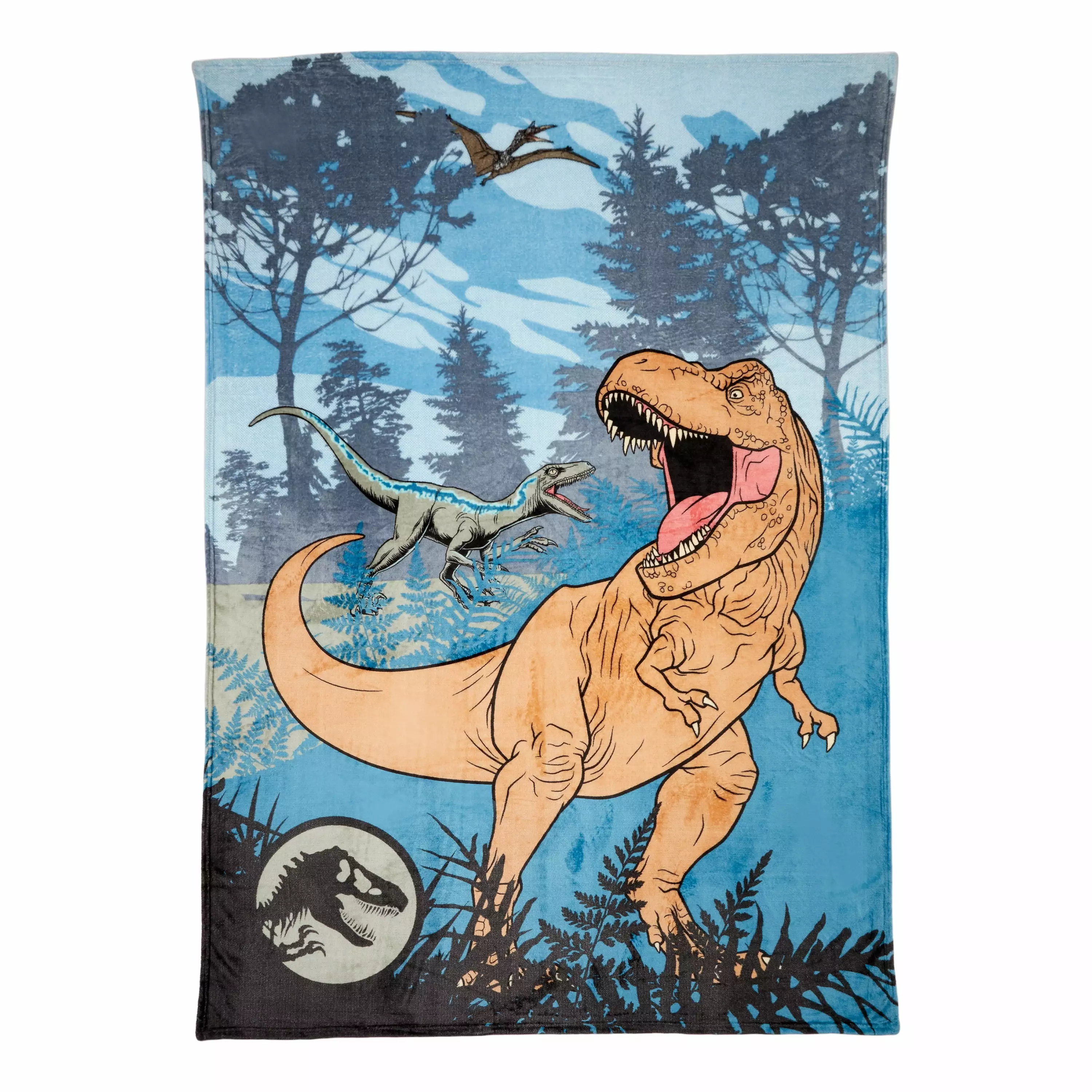 Jurassic World Kids Plush Blanket. Twin/Full Size. 62x90. Blue. Universal