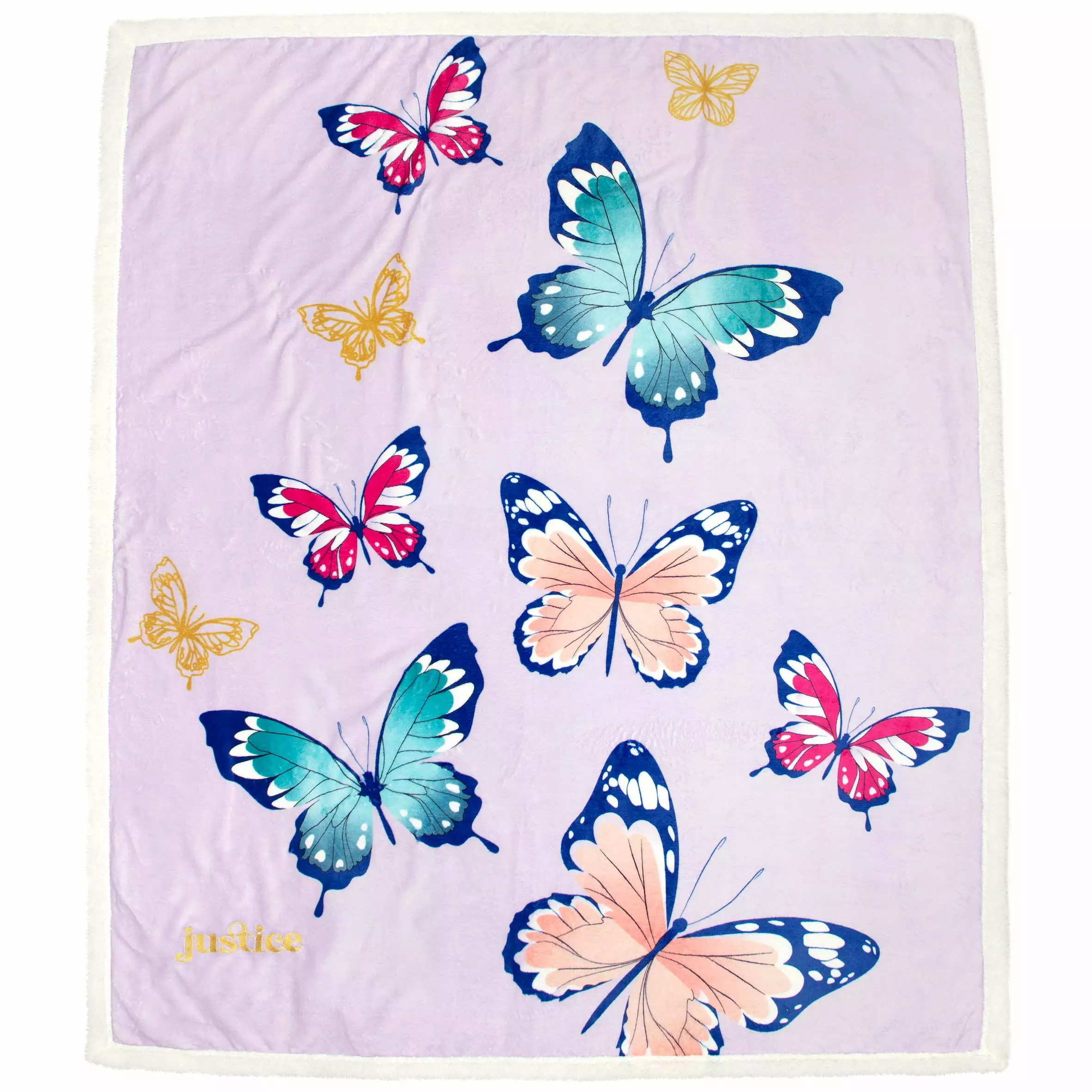 Justice Butterfly Sherpa Back Throw Blanket. 50 x 60. Microfiber. Purple