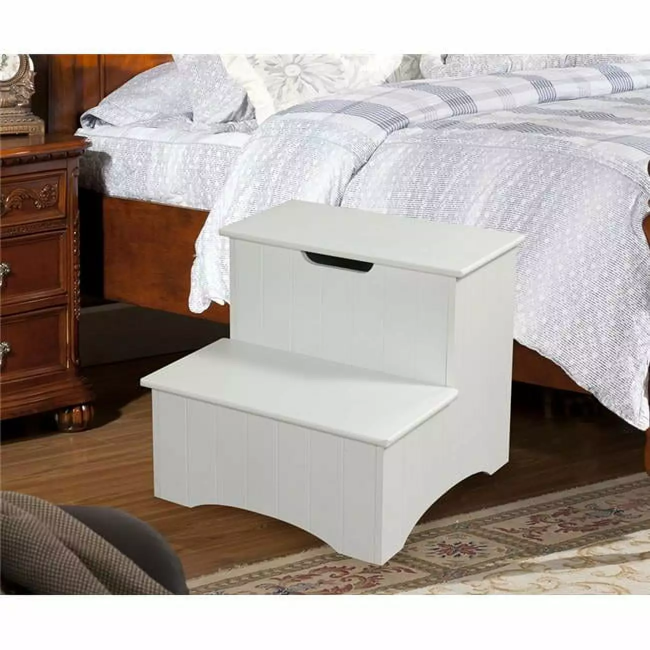 K and B Furniture Co Inc Wooden Stool for Adults and Kids with Storage White