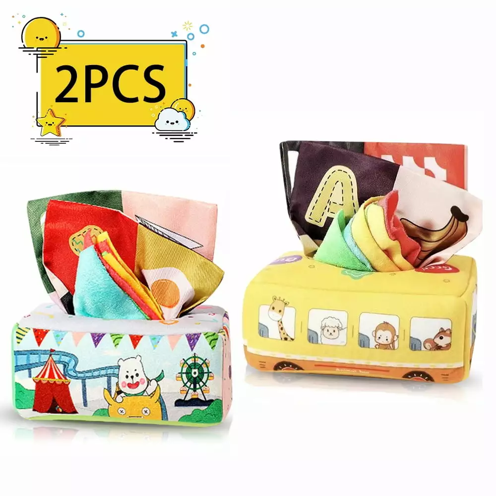 KEINXS 2Pcs Baby Tissue Box Toy - Montessori Sensory Toys for Babies .Infant Play Scarves. Colorful Soft Scarf. Baby Toys. Pull Tissues Activities Gift Preschool Learning Toys for 0 3 6 9 12 Months