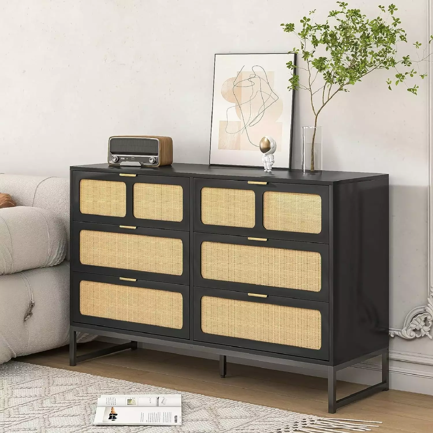 KUOESYN 6 Drawer Dresser for Bedroom. Modern Storage Cabinet with Drawer. Wide Chest of Drawers for Living Room. Black