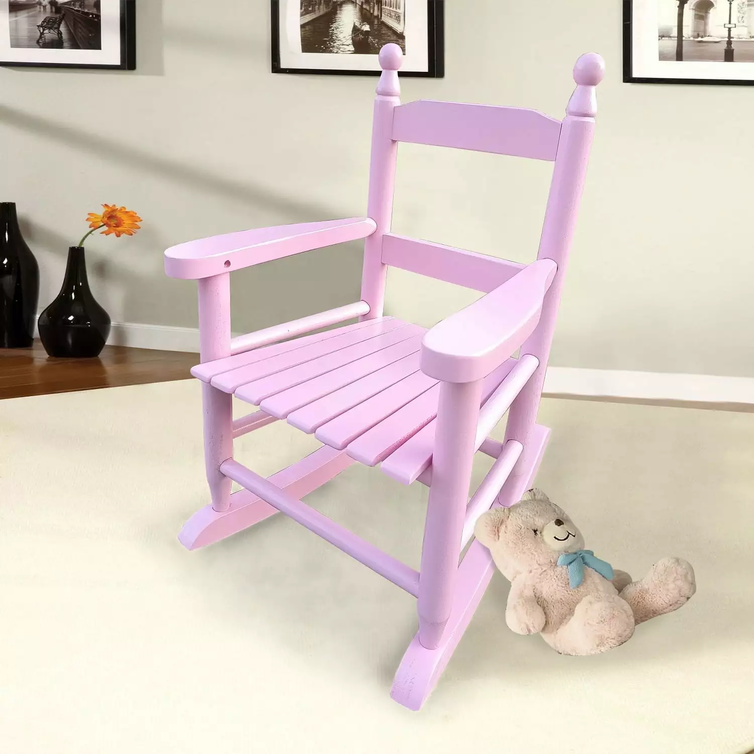 Kacho Wooden Child Rocking Chair. Hardwood Rocker. Rocking Chair for Child Toddlers Rocker Chair Aged 3-8. Smooth Rocking. for Living Room. Bedroom. Balconies. Porches. Children's Rooms. Light Pink