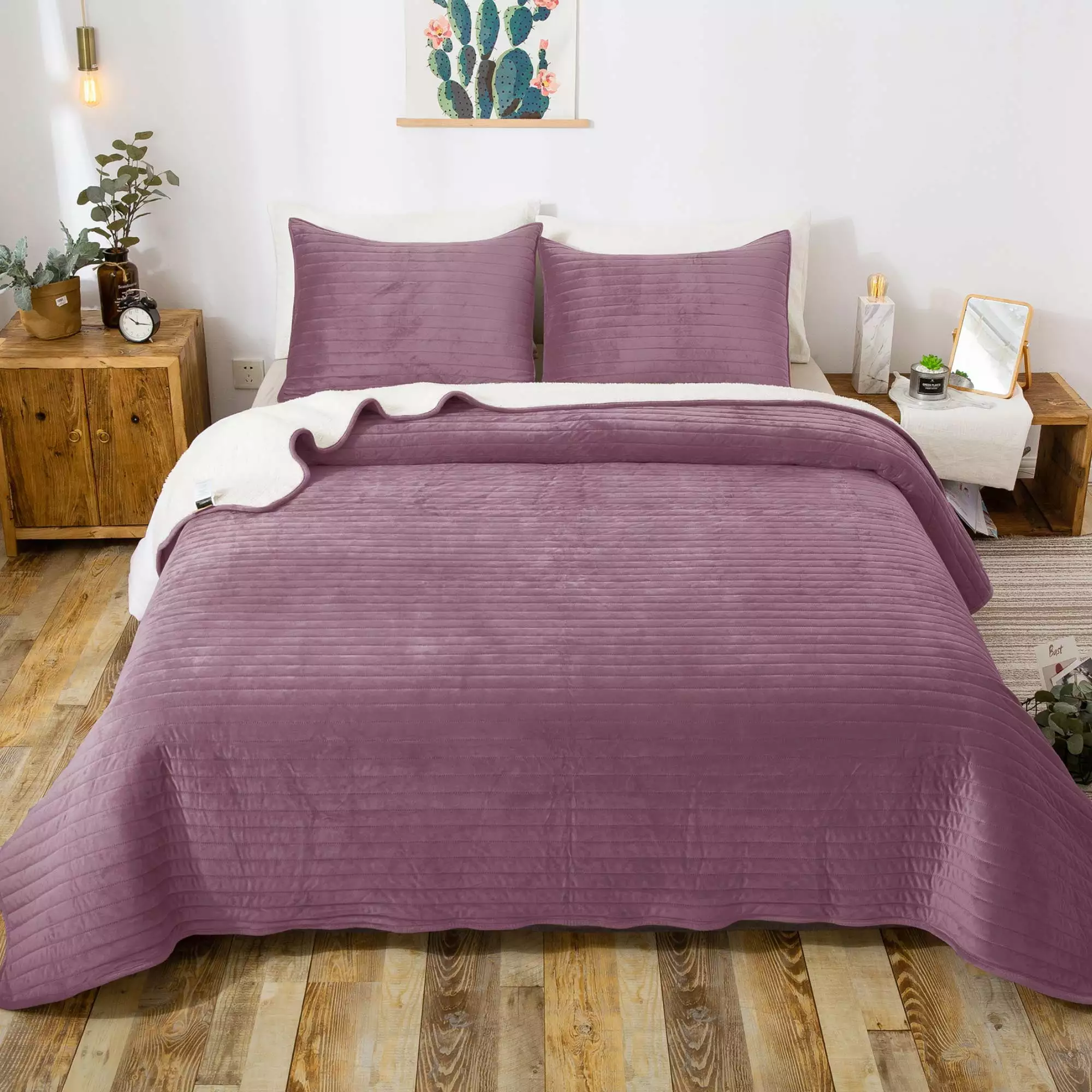 Kasentex Contemporary Microfiber Quilt Set. King. Pink