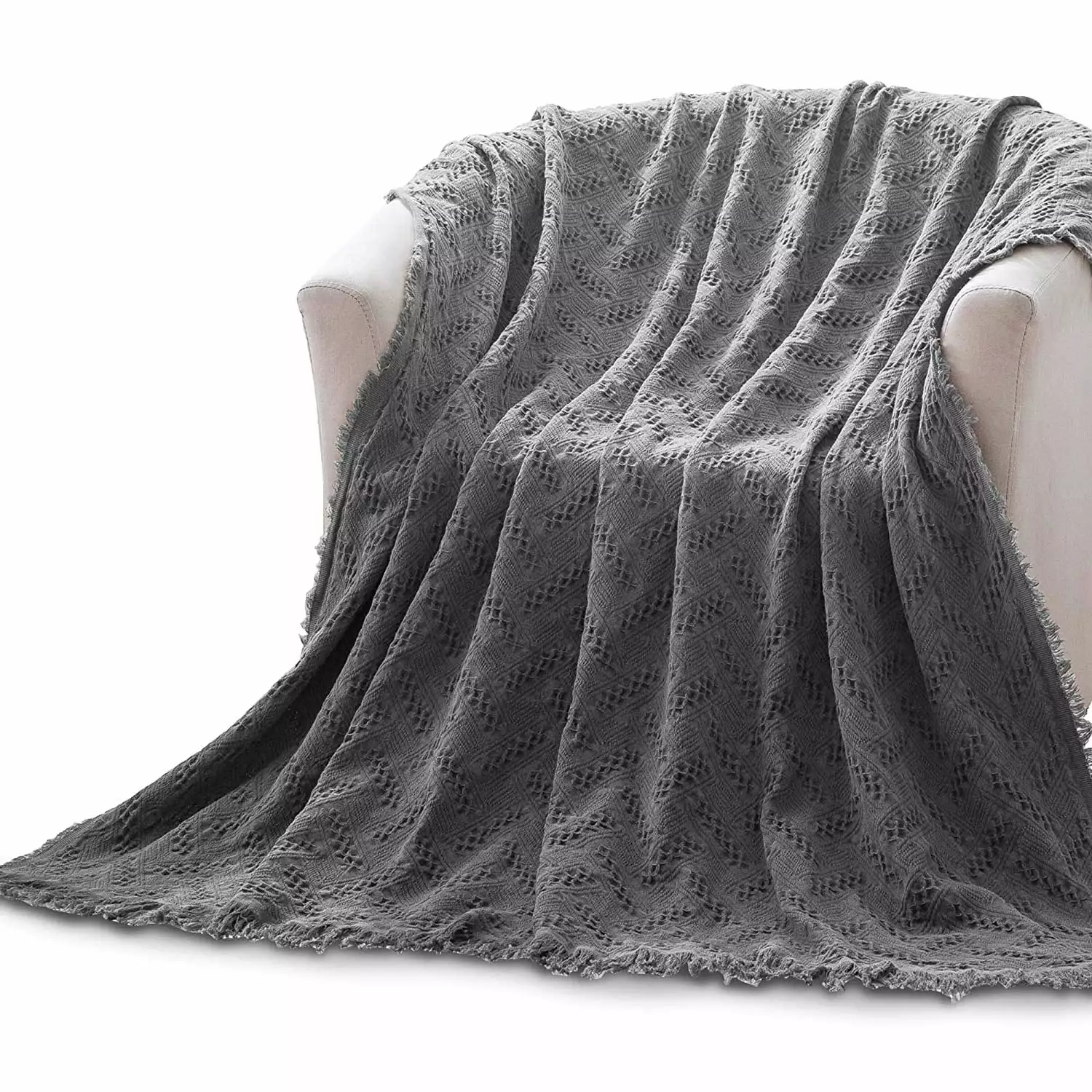 Kasentex Cotton Ultra Soft Throw Blanket Lightweight Breathable for Couch Sofa Bed All Season Charcoal Grey