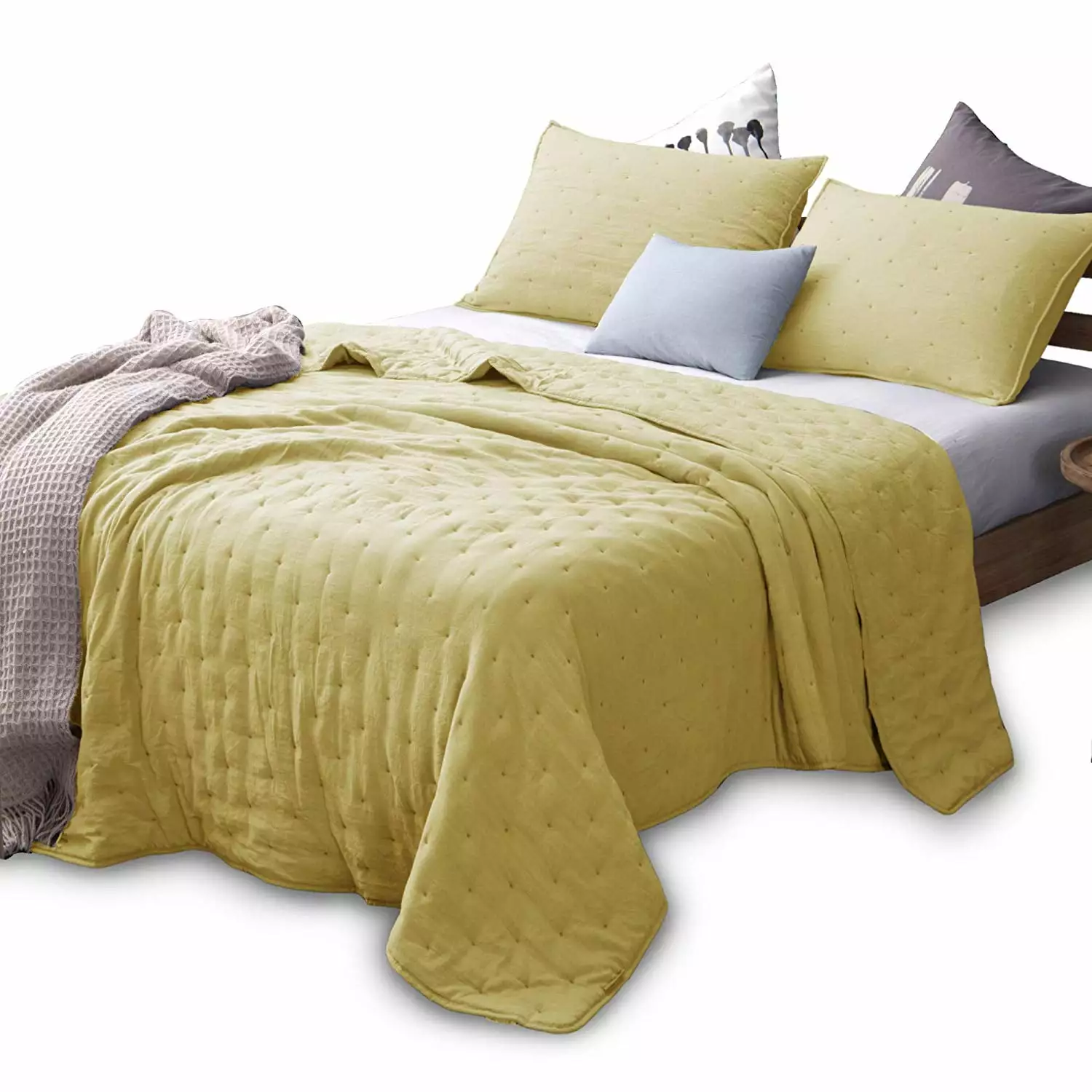 Kasentex 3-Piece Quilt Set Ultra Soft Microfiber Stone-Washed Lightweight All Season Yellow King