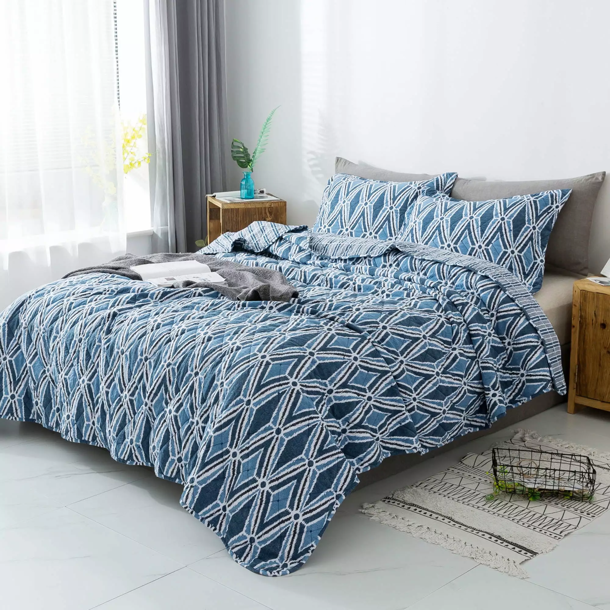 Kasentex Quilt Set Bedspread with Chic Geometric Diamond Pattern Design. Microfiber Soft and Warm Bedding with Shams Twin 2 Piece