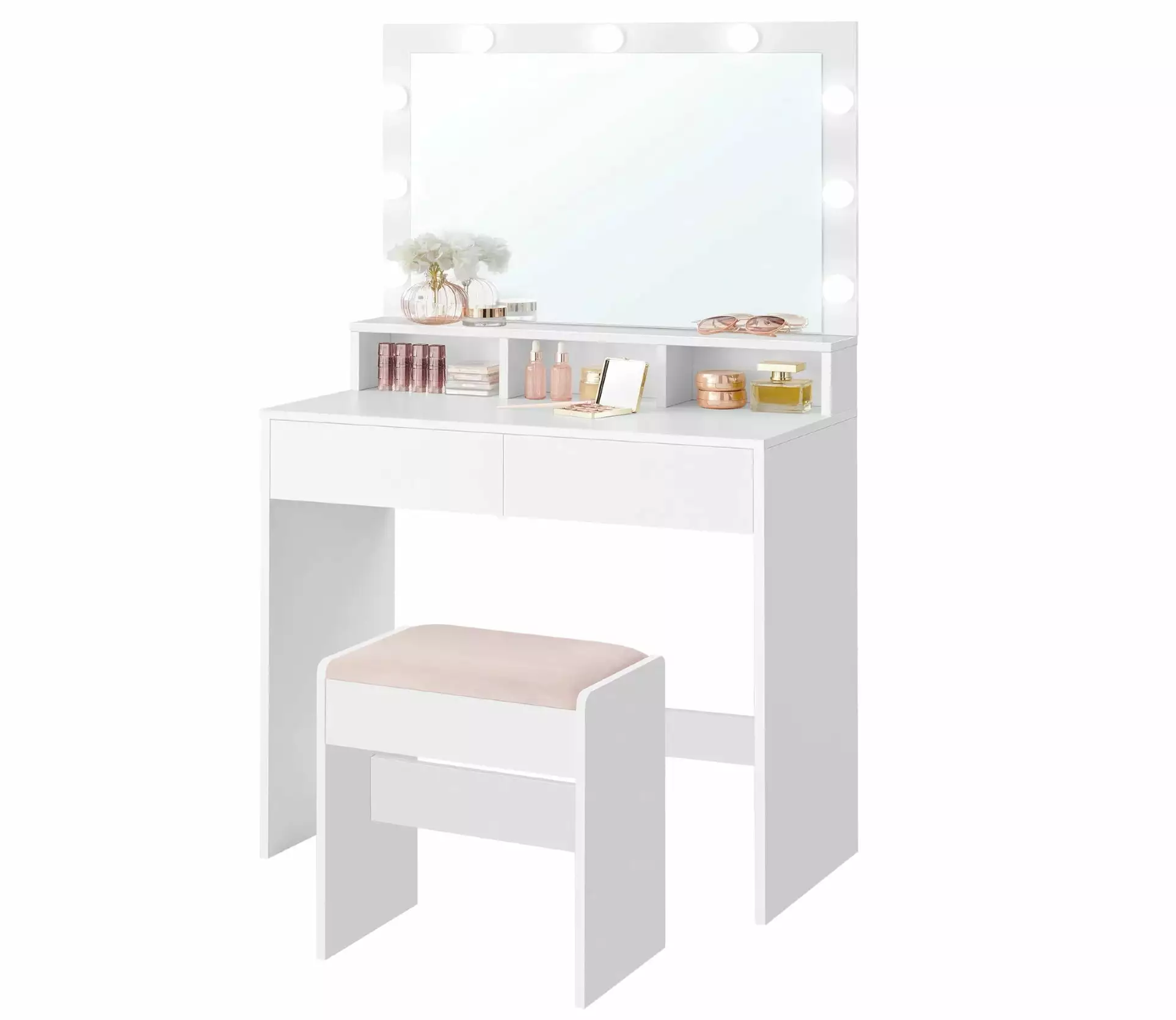 Kate Makeup Vanity Desk with LED White Vanity Table Set for Bedroom