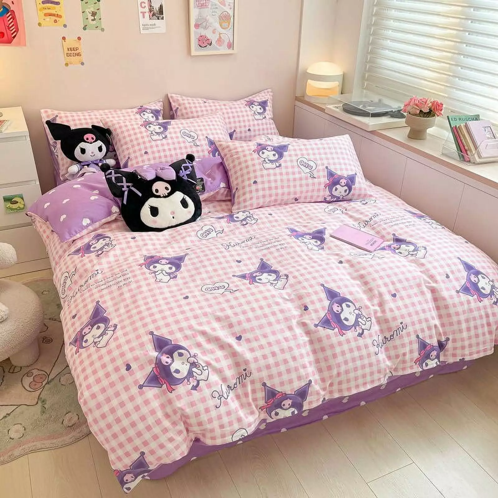 Kavaii Sanrios Cartoon Kuromi My Melody Cinnamoroll Summer Children Pure Cotton Four Piece Bedding Set Bed Sheet Quilt Pillow